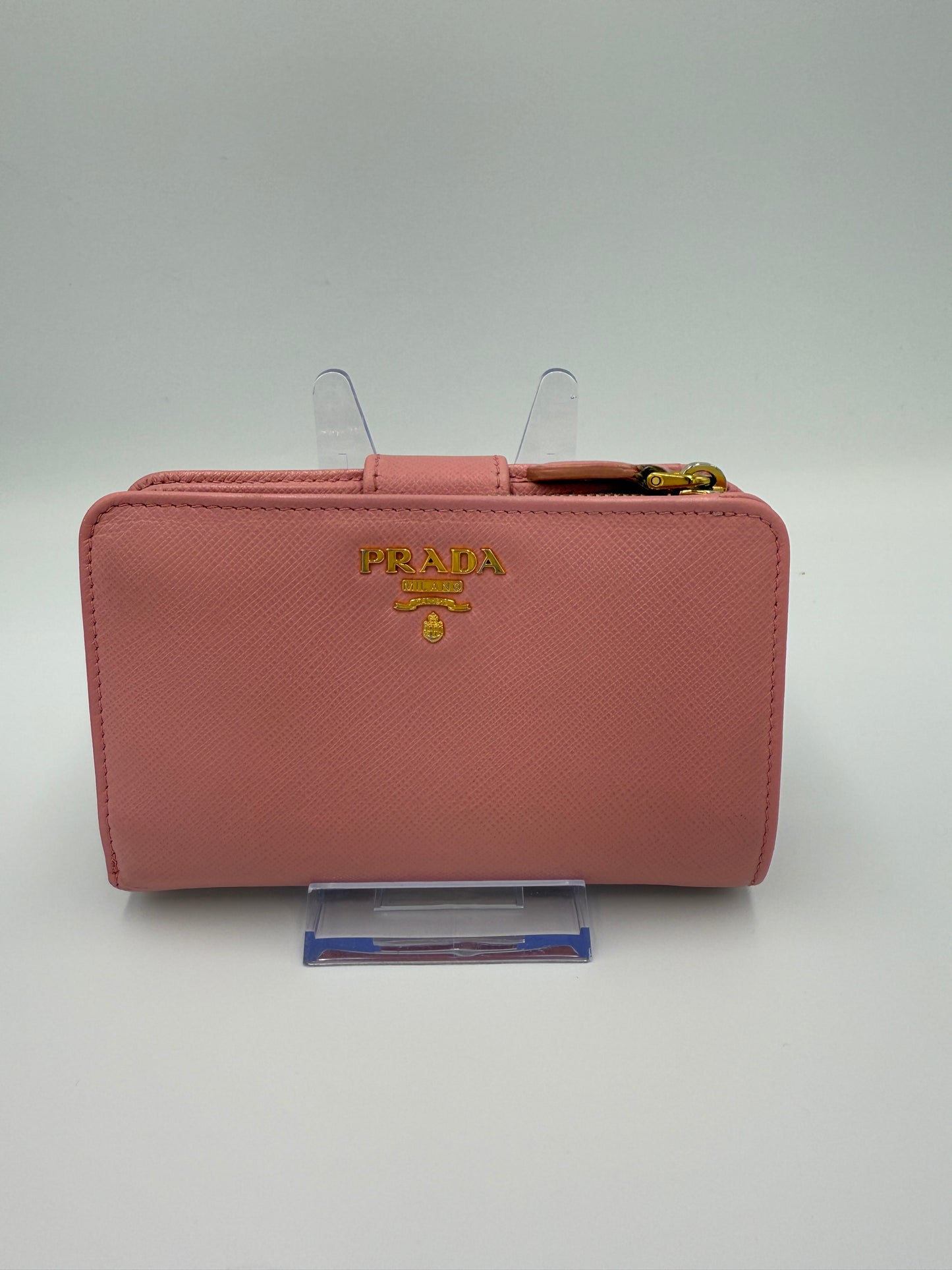 Prada Pink Saffiano Leather Multicolor Compact Wallet