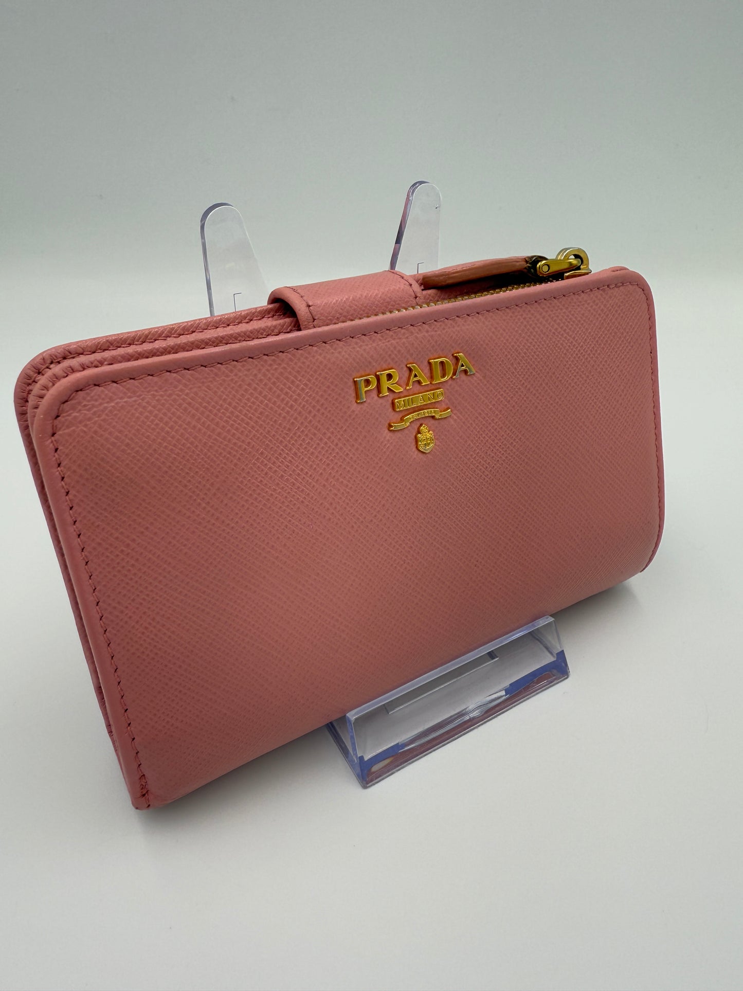 Prada Pink Saffiano Leather Multicolor Compact Wallet