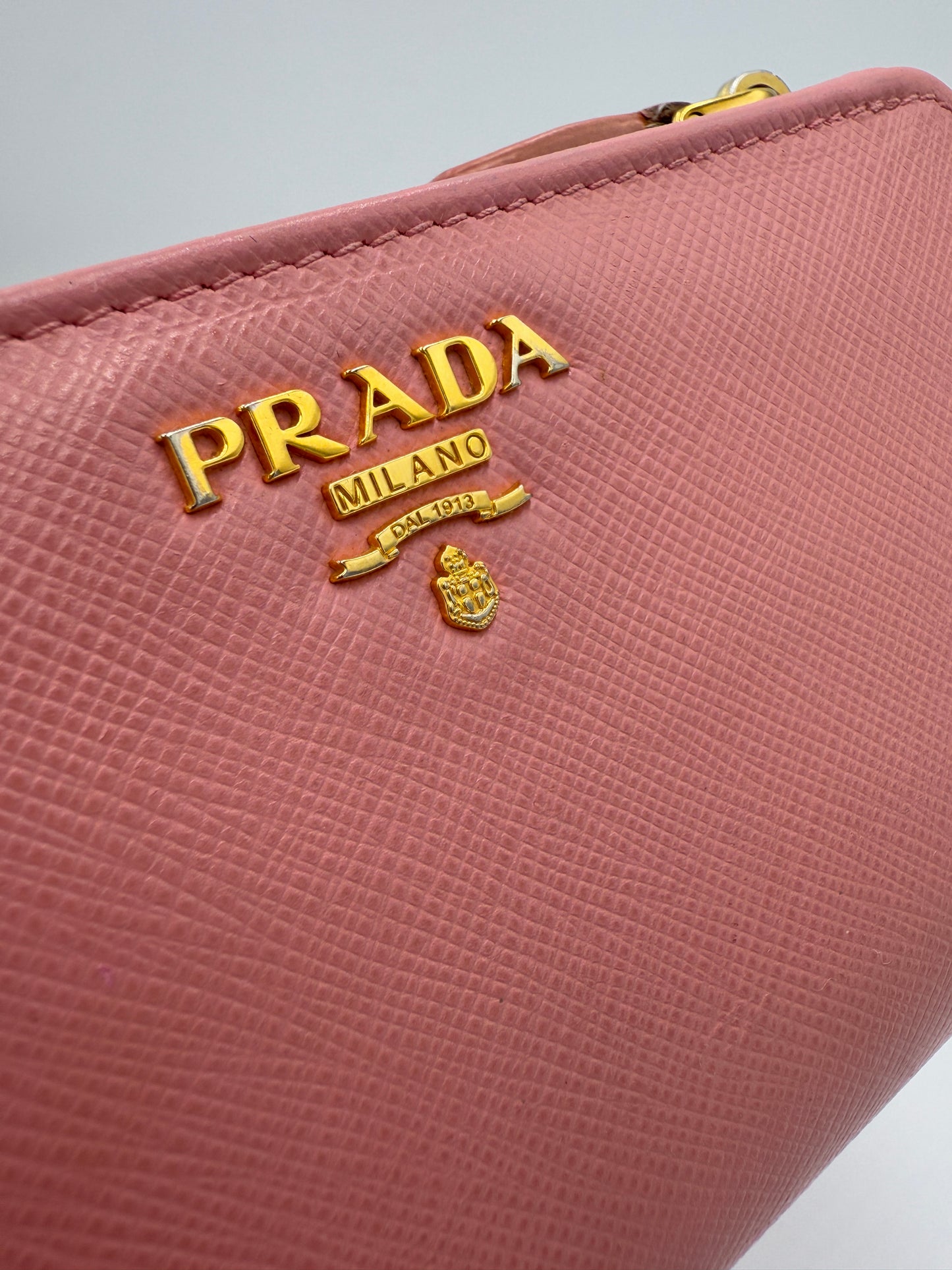 Prada Pink Saffiano Leather Multicolor Compact Wallet