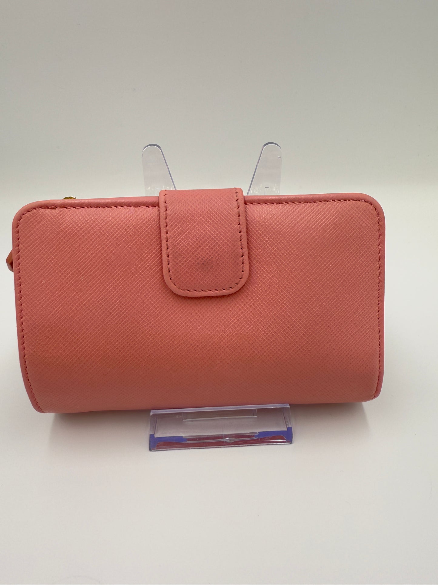 Prada Pink Saffiano Leather Multicolor Compact Wallet