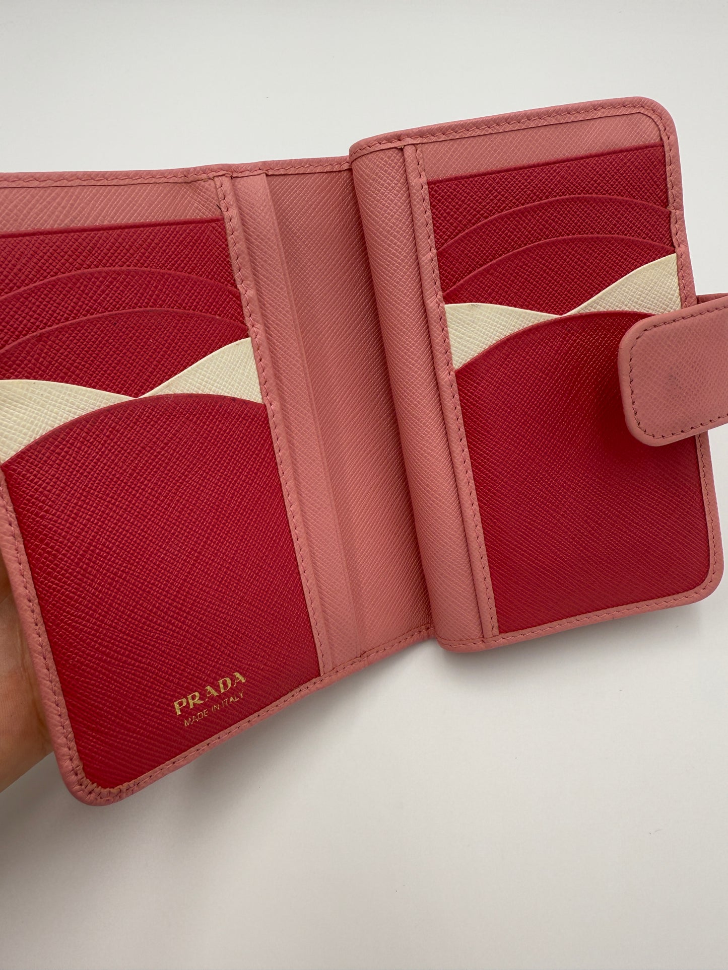 Prada Pink Saffiano Leather Multicolor Compact Wallet