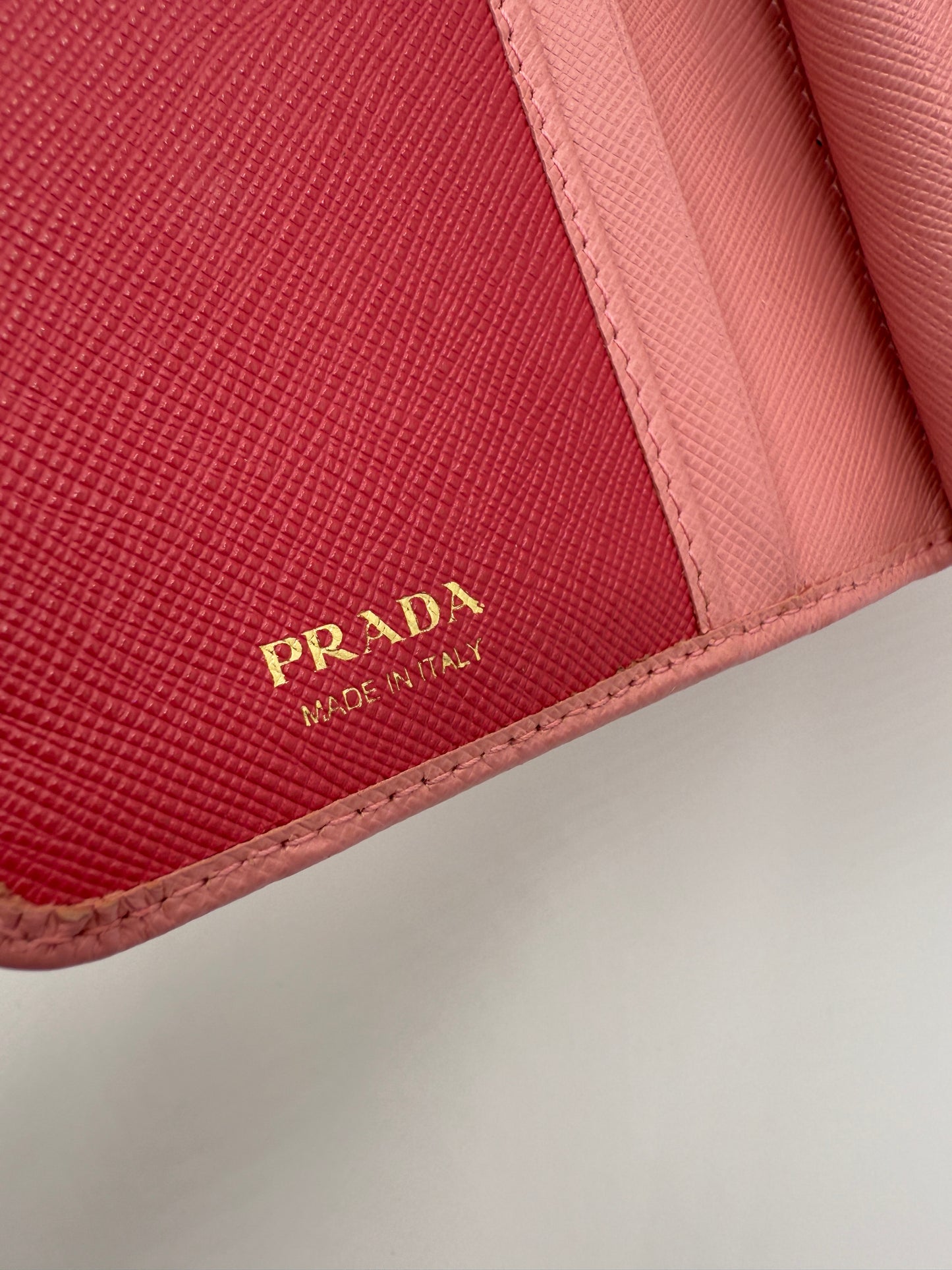 Prada Pink Saffiano Leather Multicolor Compact Wallet