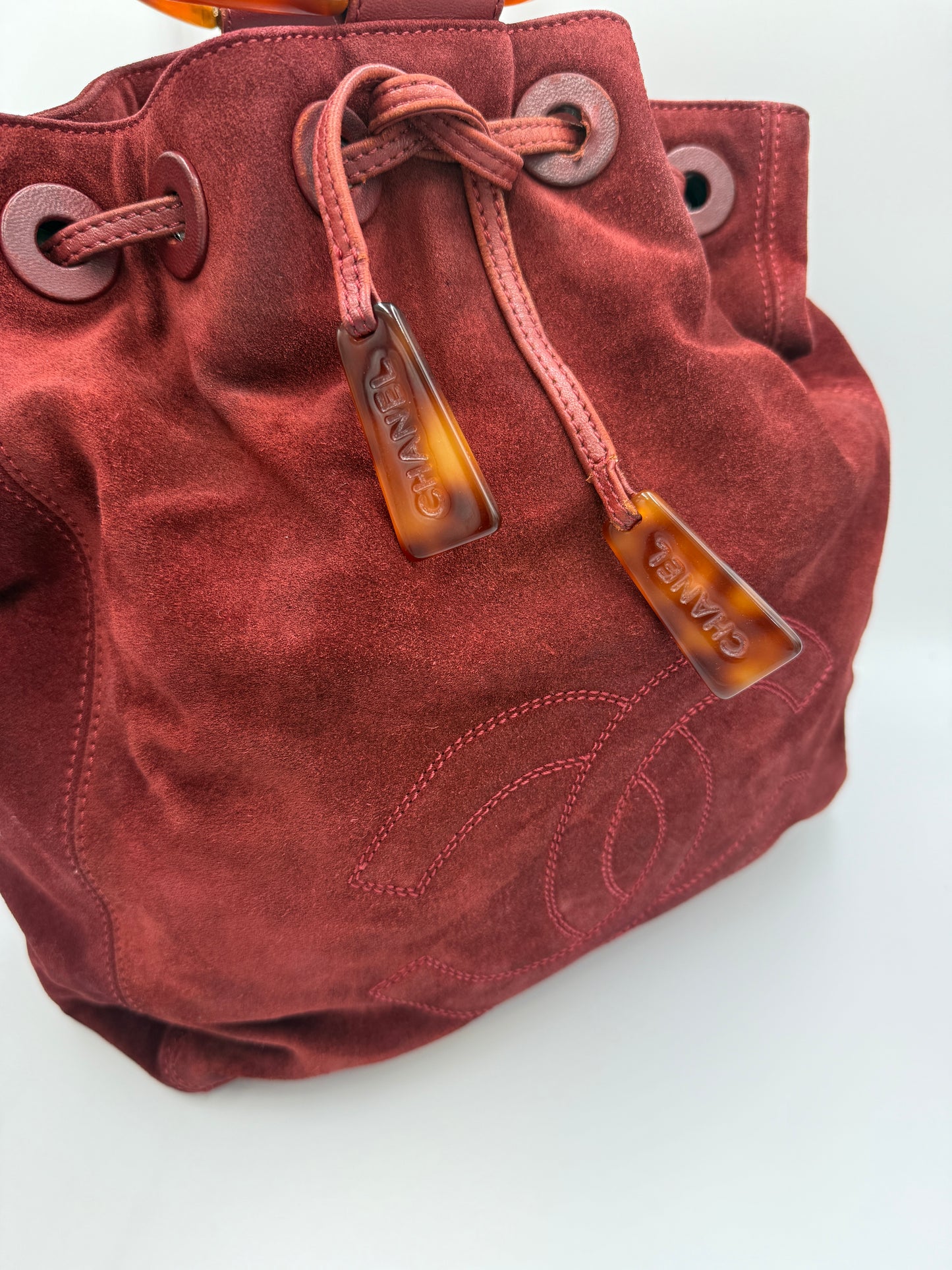 Chanel Timeless Burgundy Suede Bucket Bag