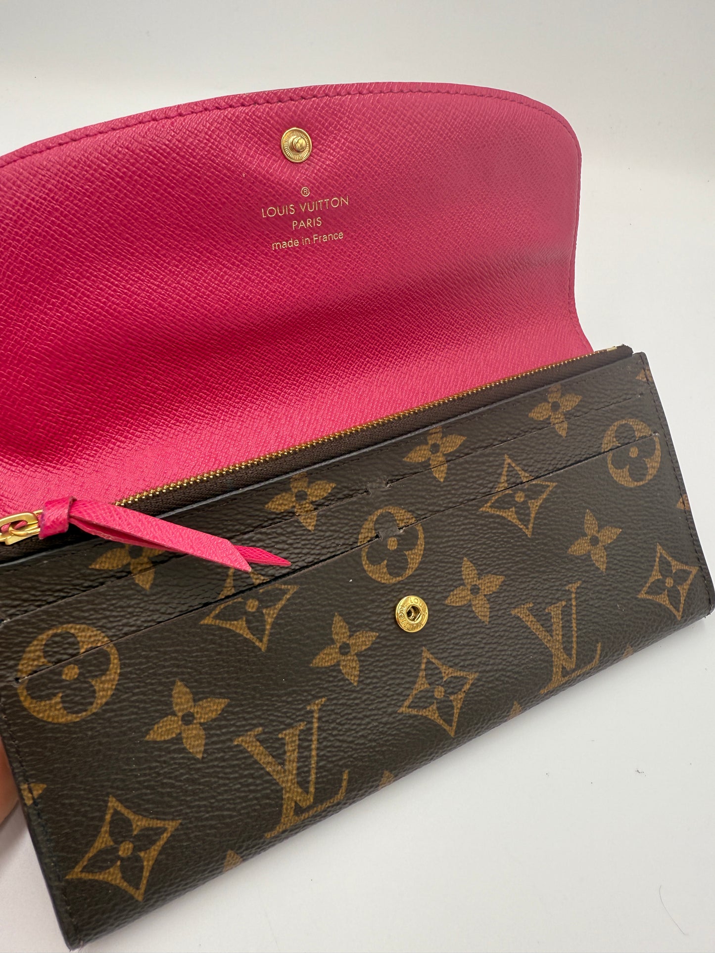 Louis Vuitton Monogram Coated Canvas Emilie Wallet Pink Interior SN0186