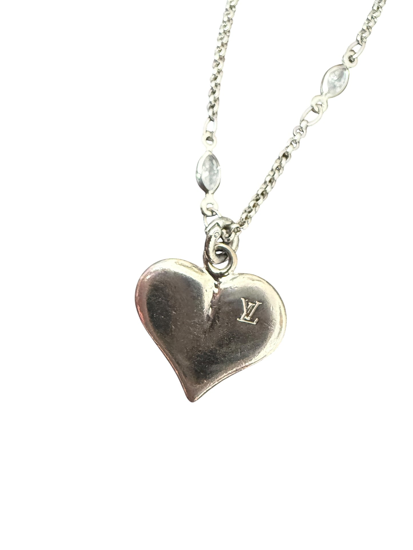 Louis Vuitton Repurposed Silver Tone Heart Necklace