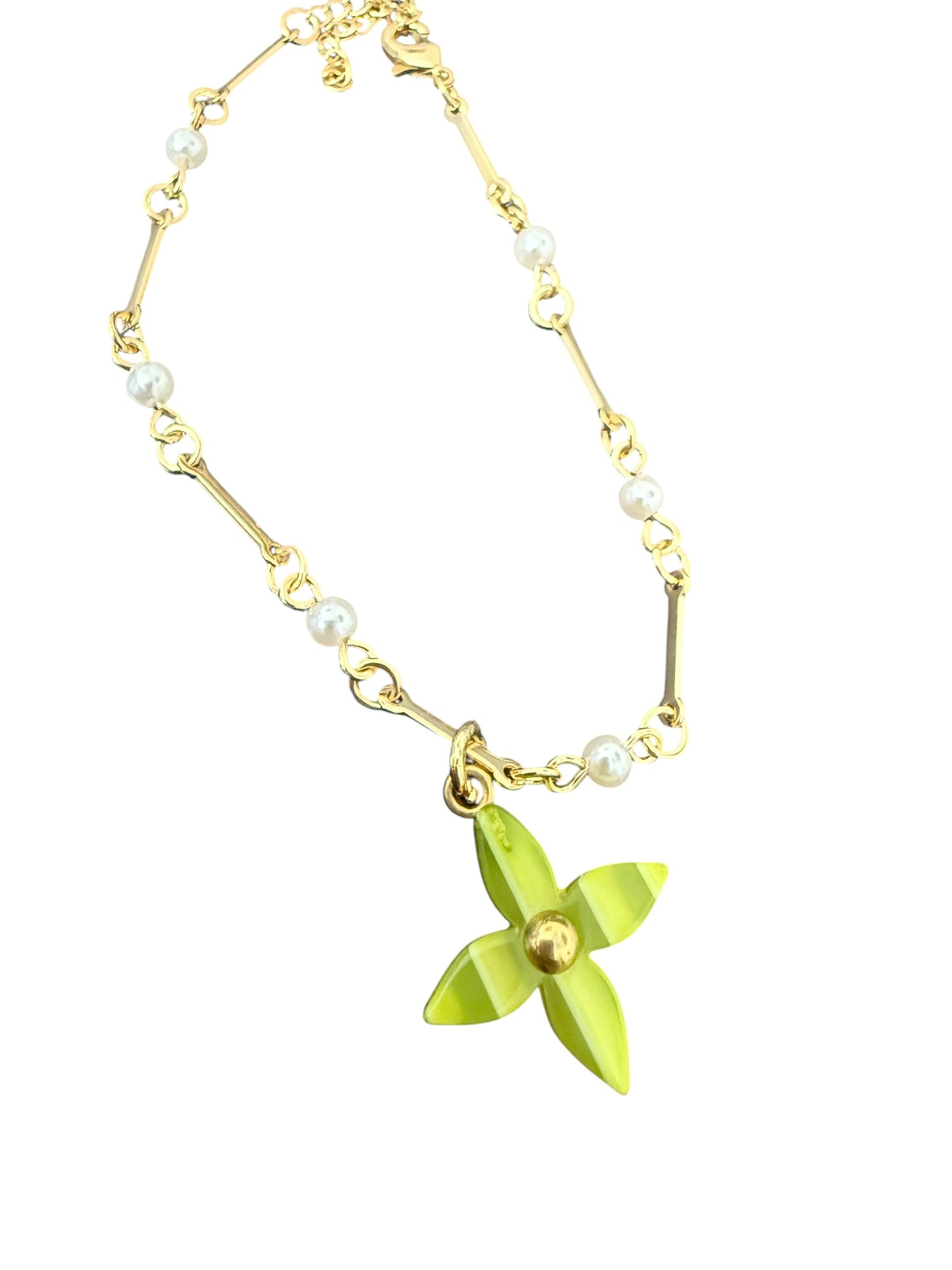 Louis Vuitton Repurposed Lime Blossom Pearl Bracelet