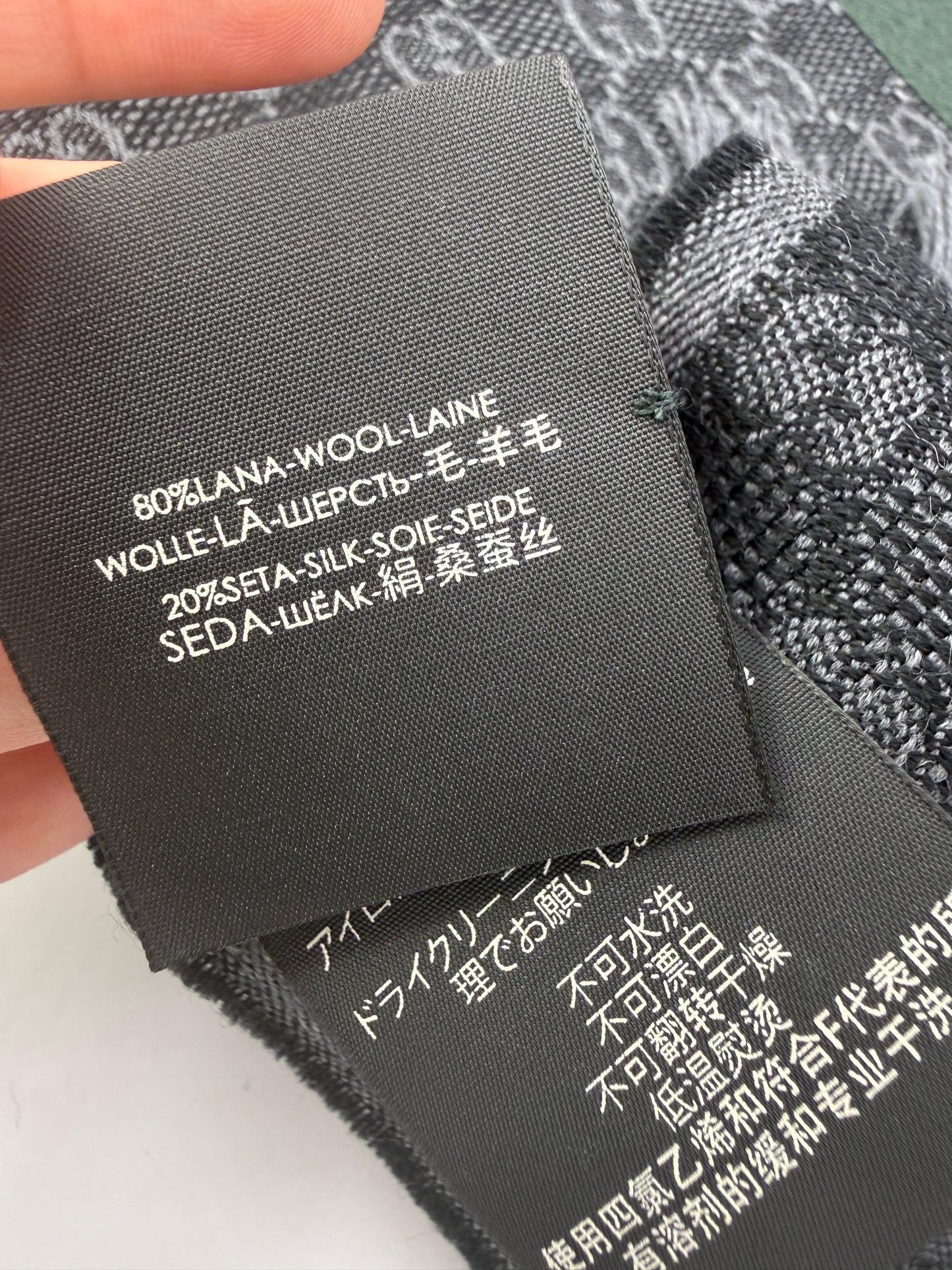 Gucci Black Grey Guccissima Green Red Sherry Web Wool Silk Stole Scarf