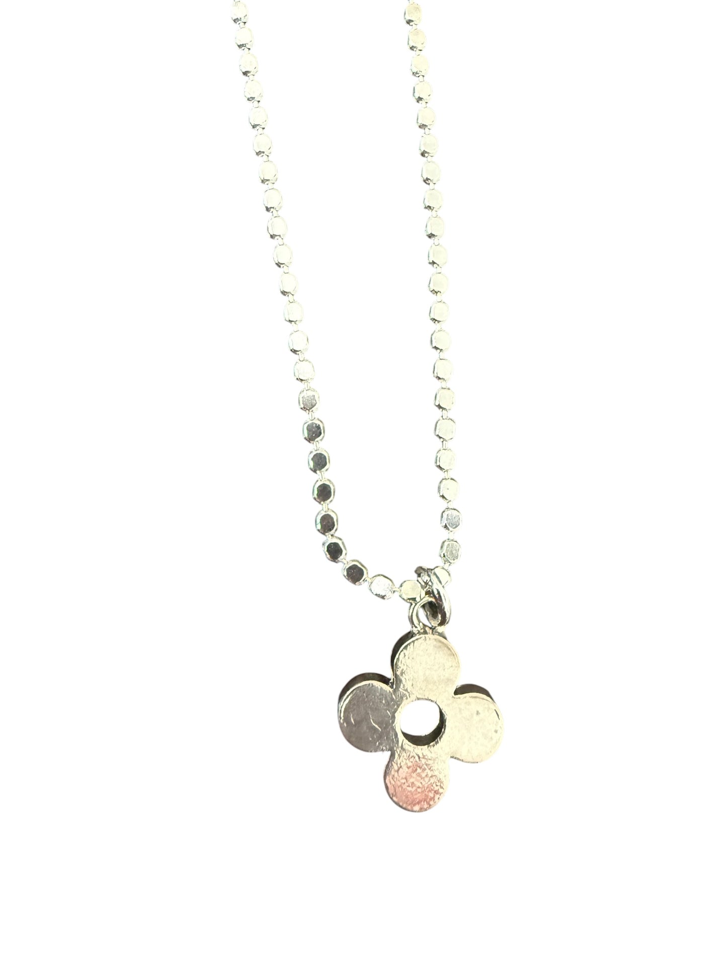 Louis Vuitton Repurposed Silver Tone Flower Pendant Necklace