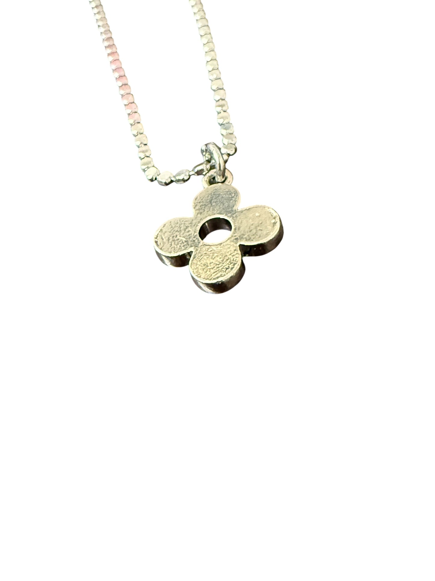 Louis Vuitton Repurposed Silver Tone Flower Pendant Necklace