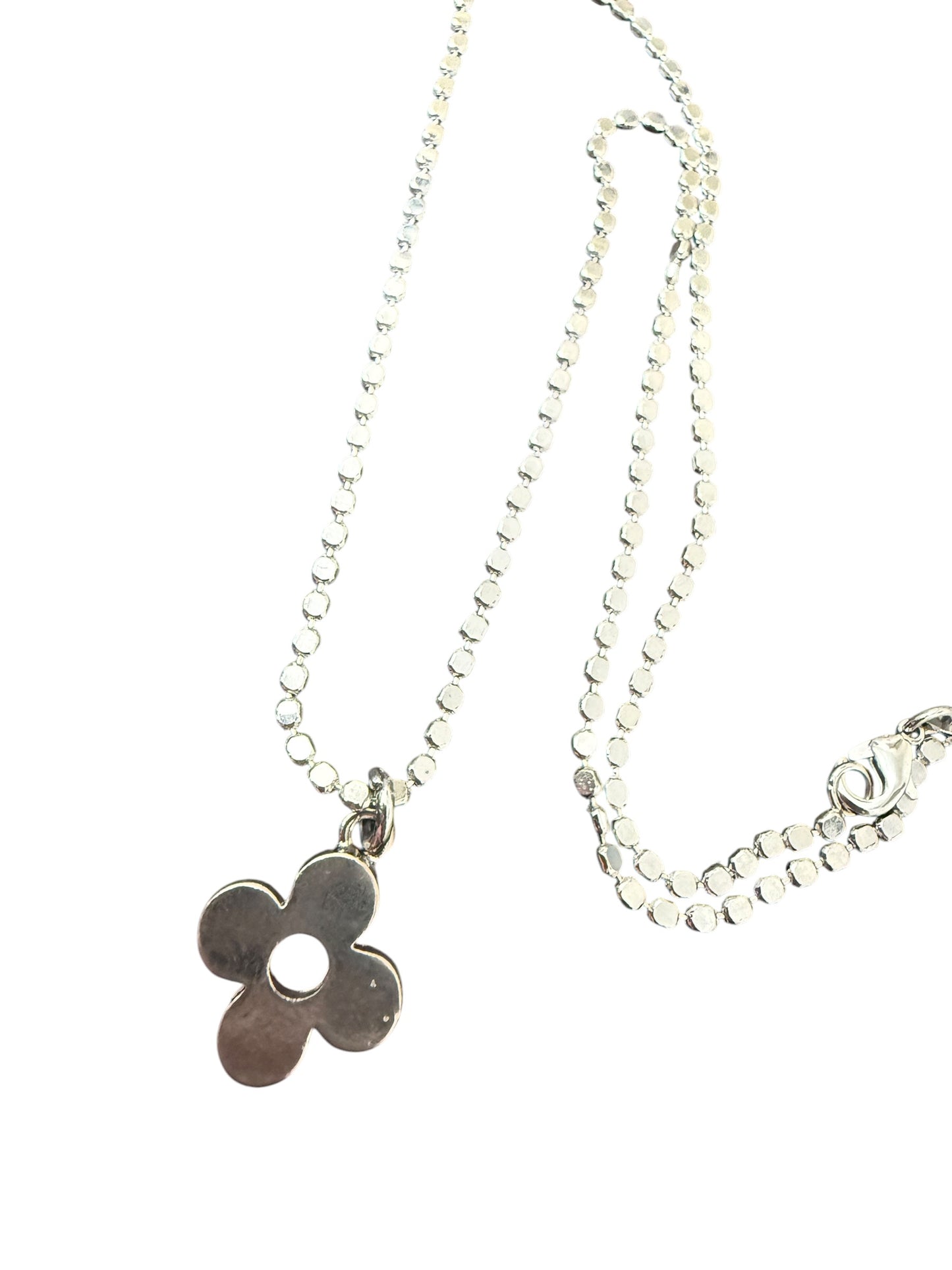 Louis Vuitton Repurposed Silver Tone Flower Pendant Necklace
