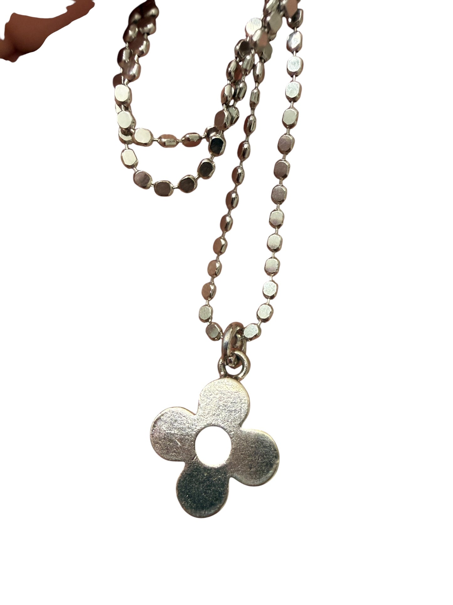 Louis Vuitton Repurposed Silver Tone Flower Pendant Necklace