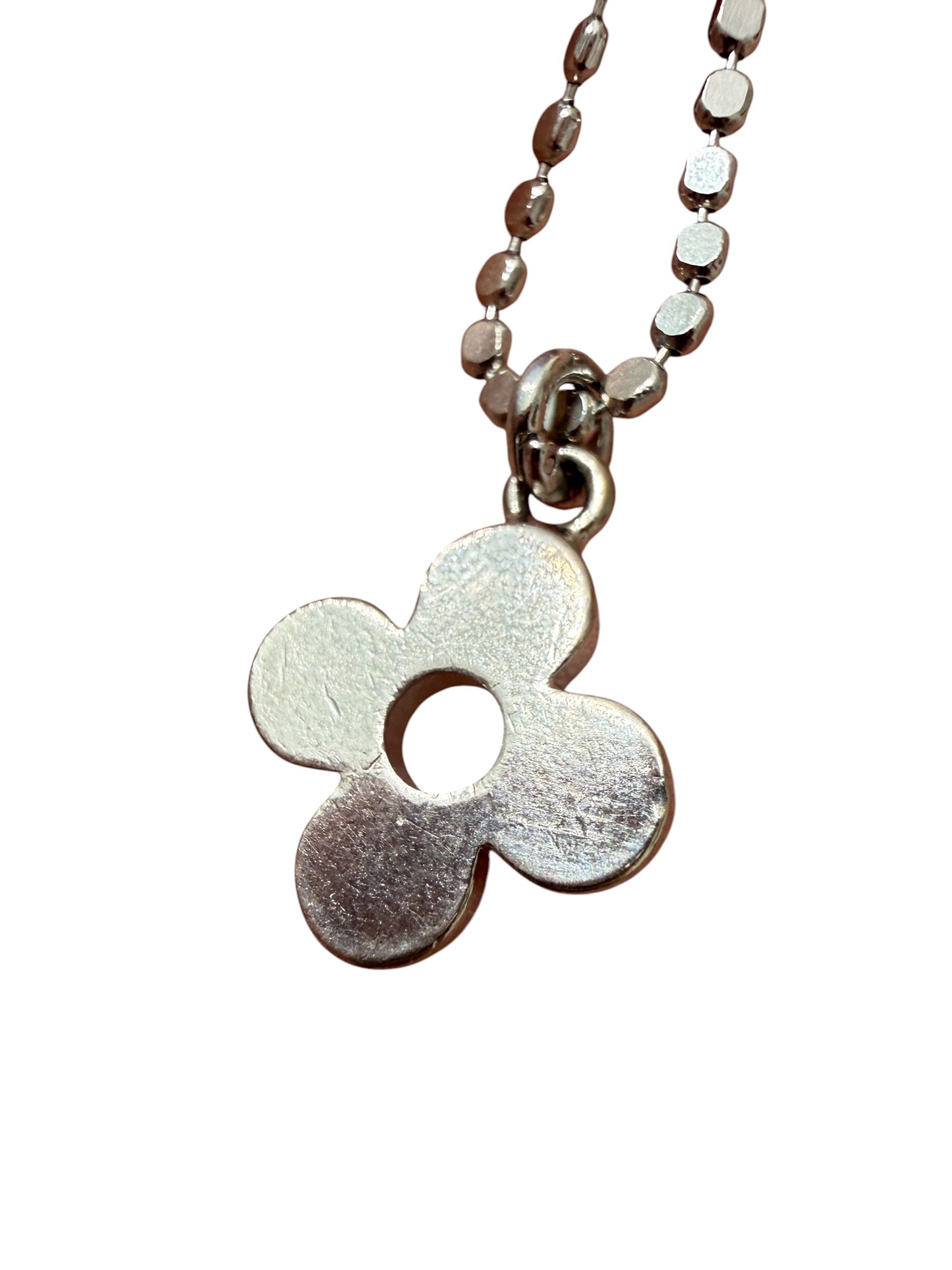 Louis Vuitton Repurposed Silver Tone Flower Pendant Necklace