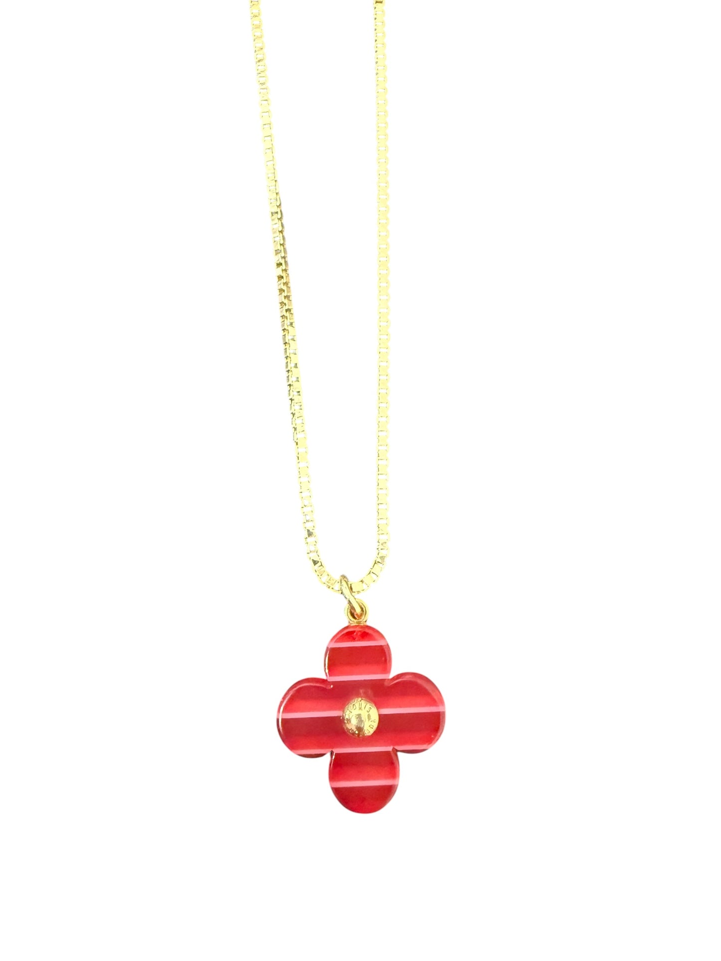 Louis Vuitton Repurposed Red Blossom Pendant Necklace