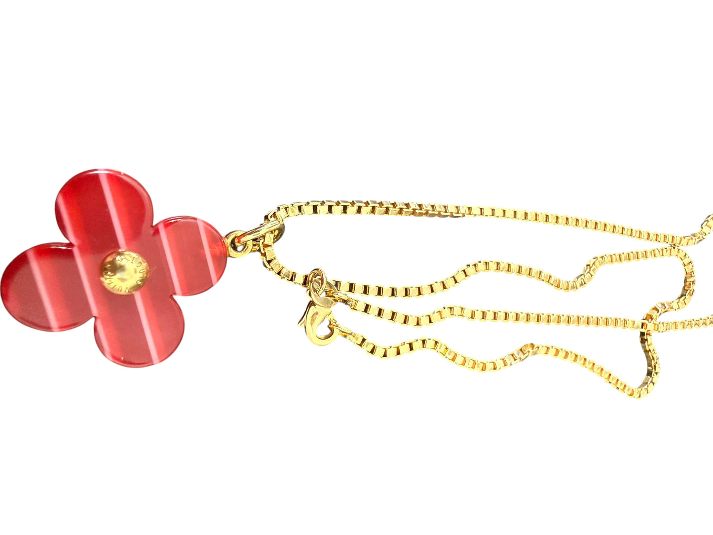 Louis Vuitton Repurposed Red Blossom Pendant Necklace