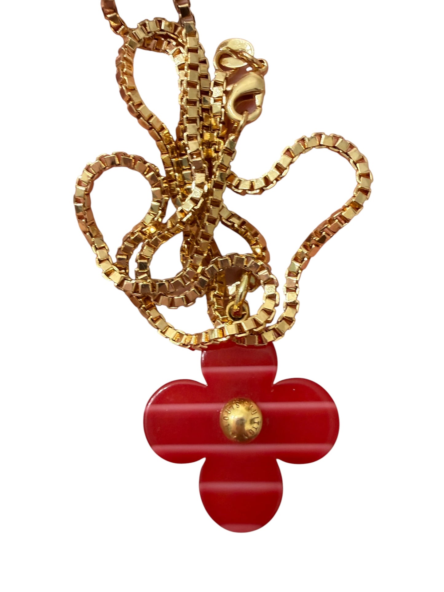 Louis Vuitton Repurposed Red Blossom Pendant Necklace