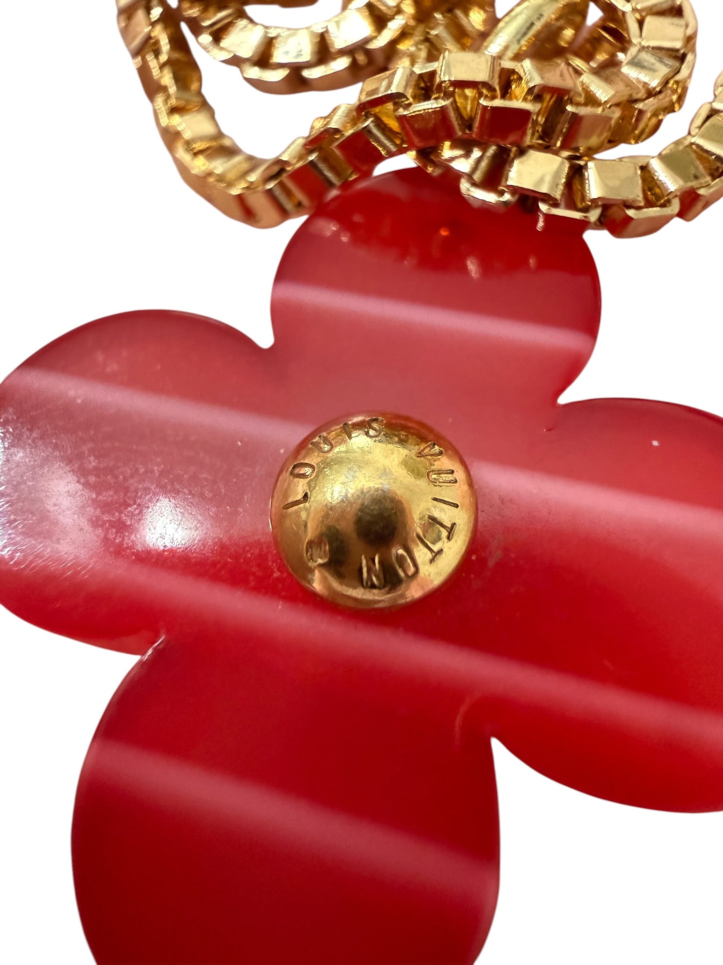 Louis Vuitton Repurposed Red Blossom Pendant Necklace