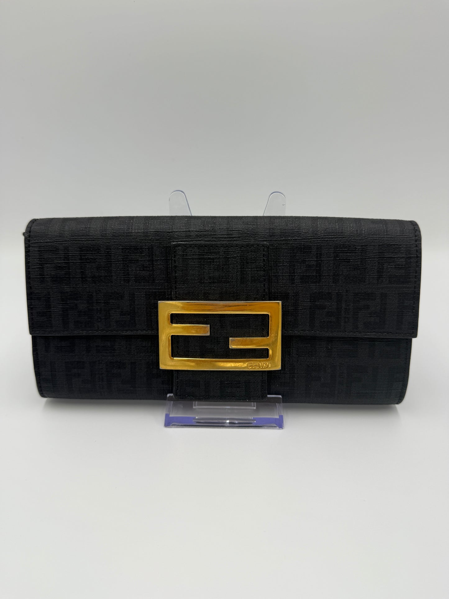 Fendi Black Zucca Coated Canvas Baguette Long Wallet