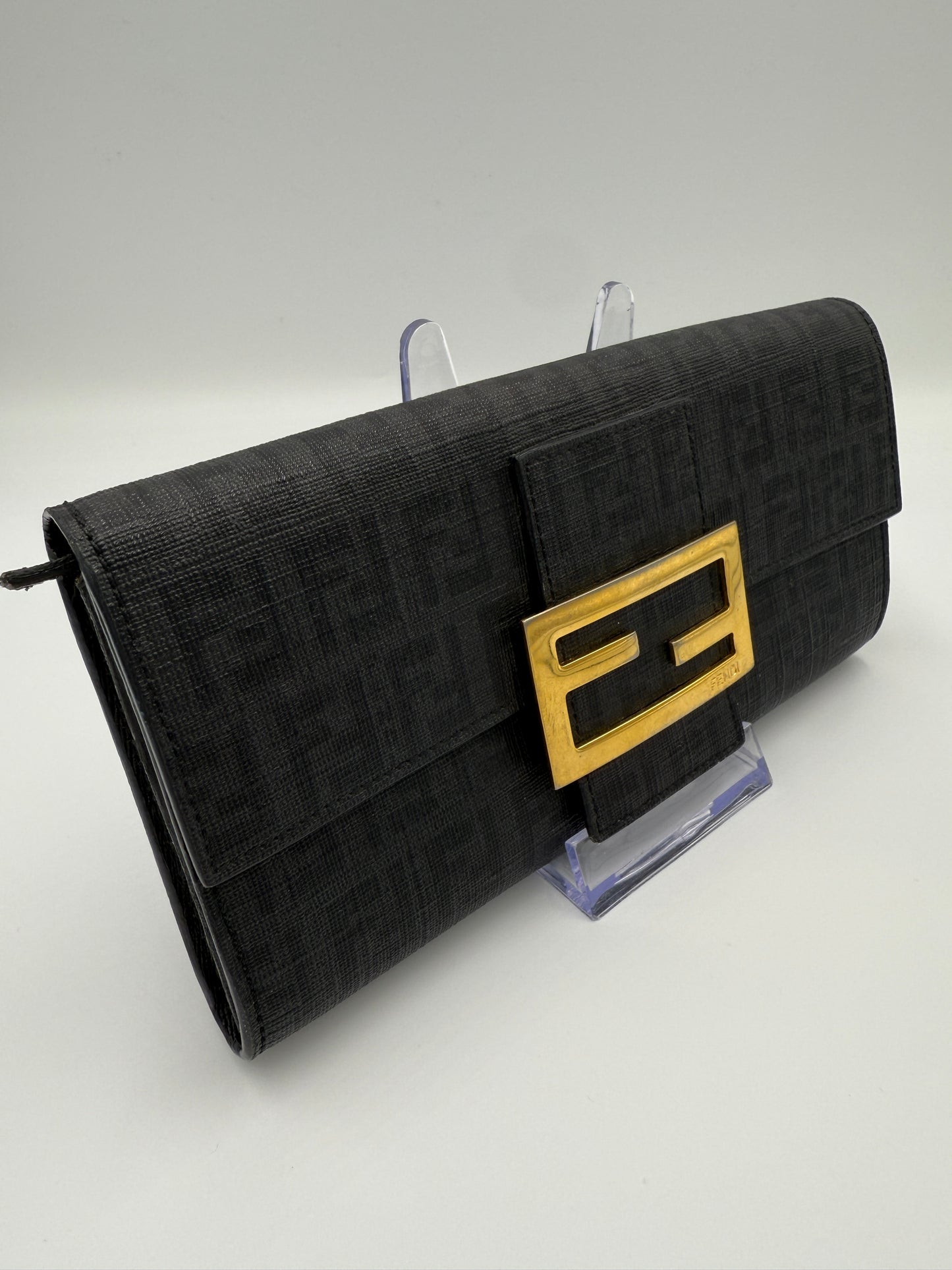 Fendi Black Zucca Coated Canvas Baguette Long Wallet