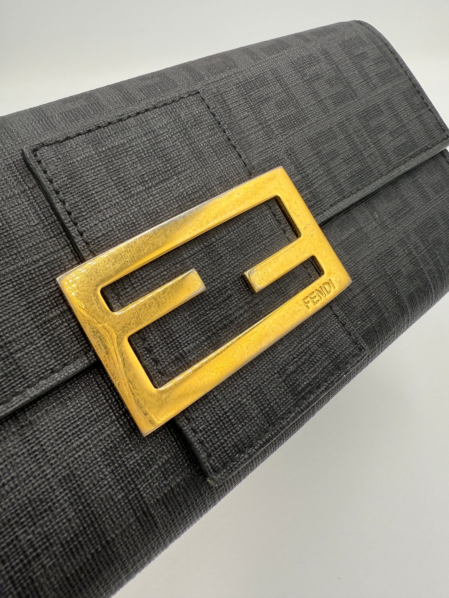 Fendi Black Zucca Coated Canvas Baguette Long Wallet