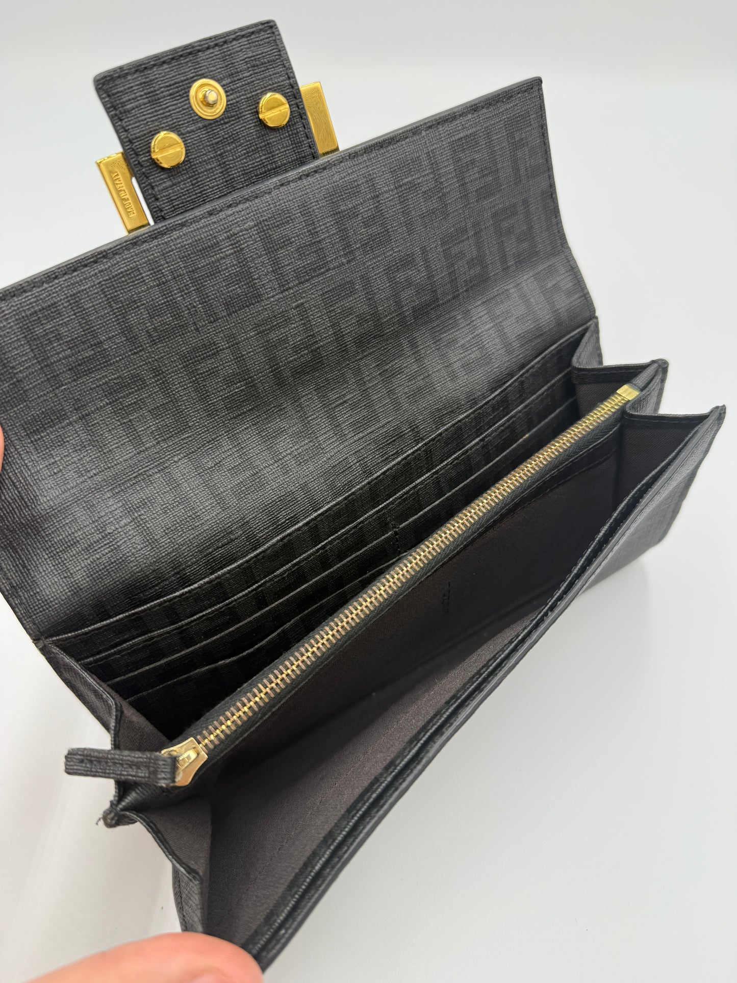 Fendi Black Zucca Coated Canvas Baguette Long Wallet