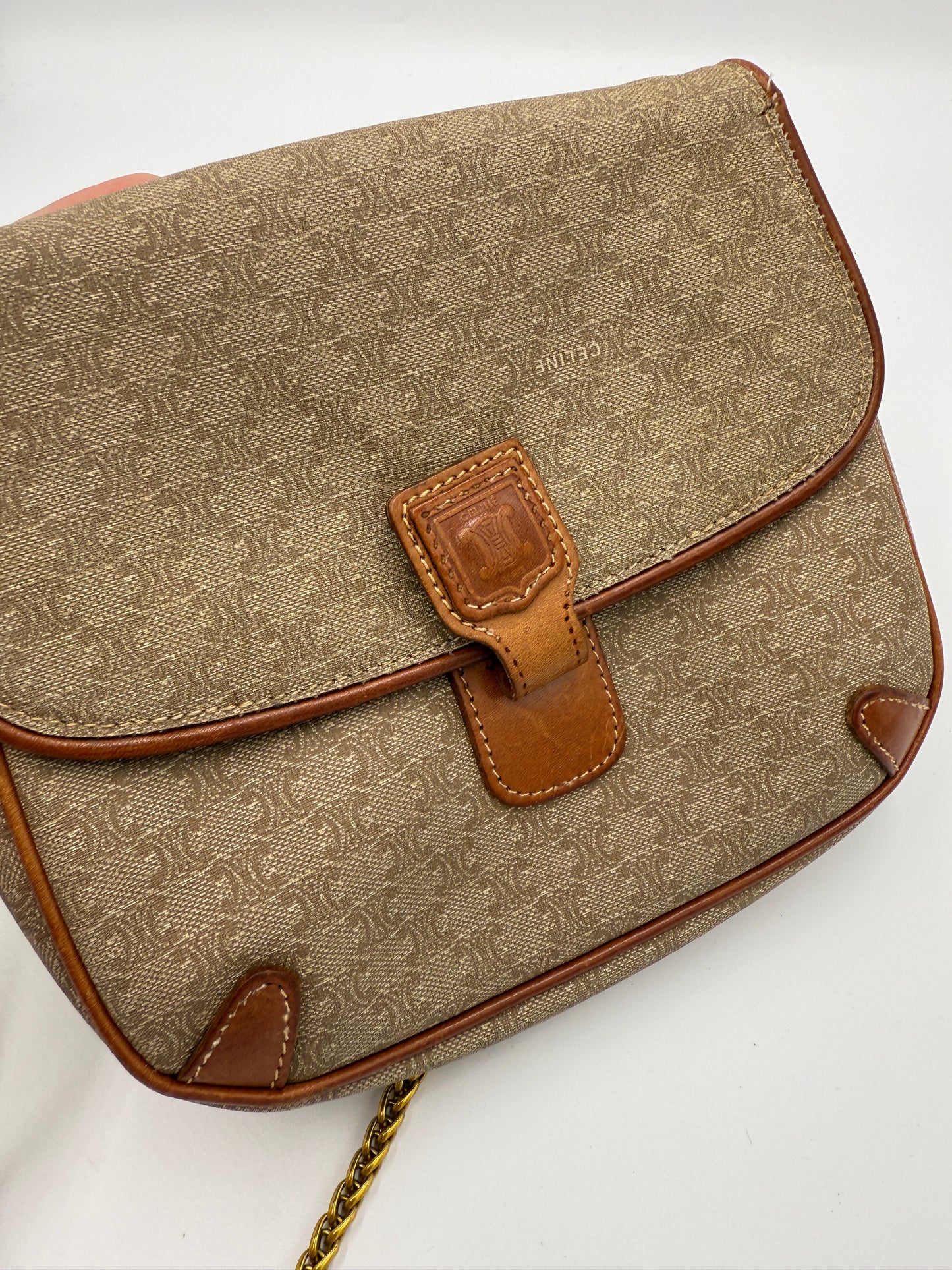 Celine Beige Coated Canvas Macadam Vintage Pouch