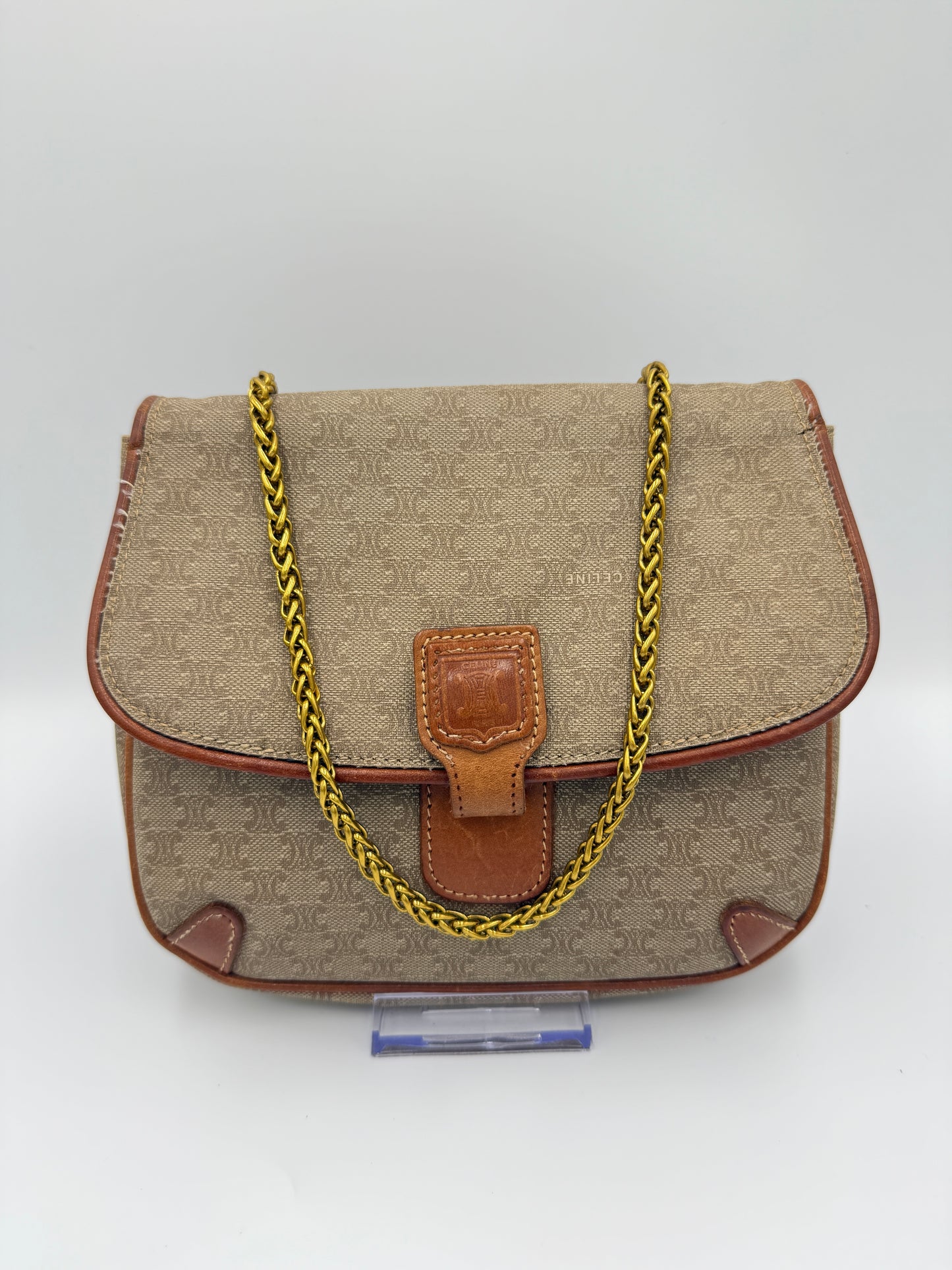 Celine Beige Coated Canvas Macadam Vintage Pouch