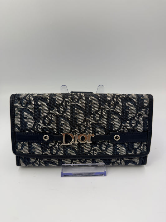 Christian Dior Navy Trotter Canvas Long Wallet