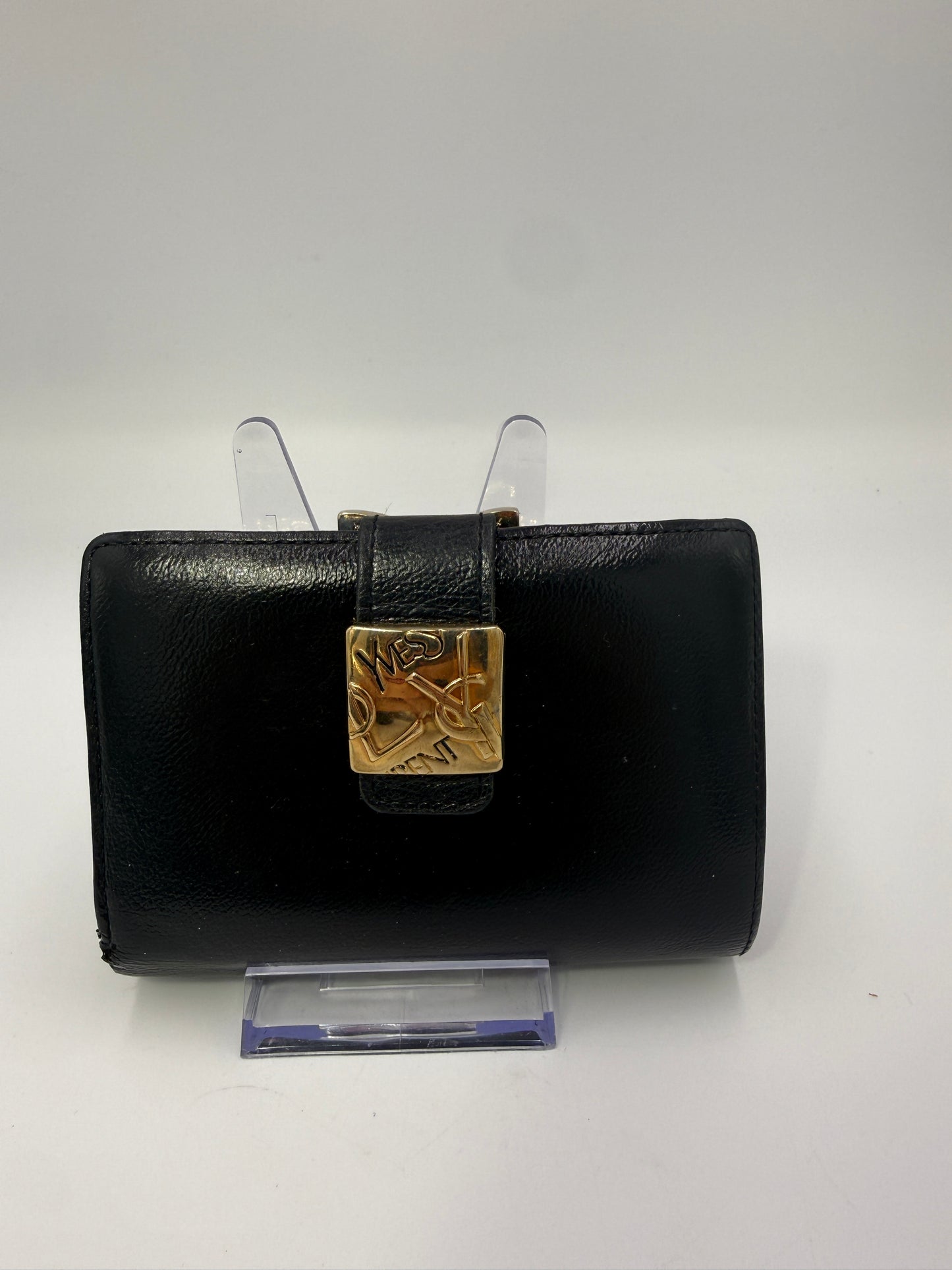 Yves Saint Laurent Black Leather Compact Kisslock Wallet
