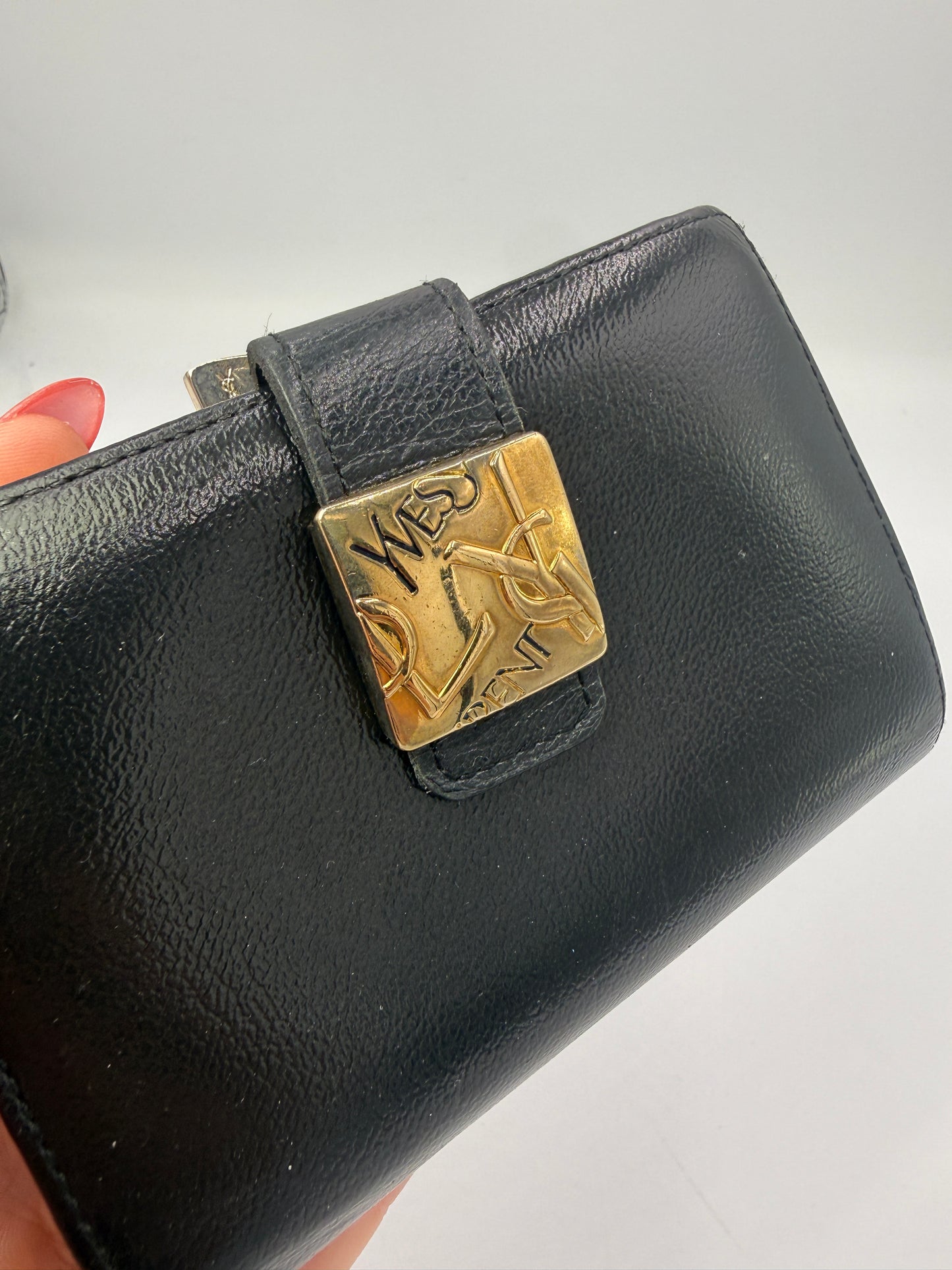 Yves Saint Laurent Black Leather Compact Kisslock Wallet