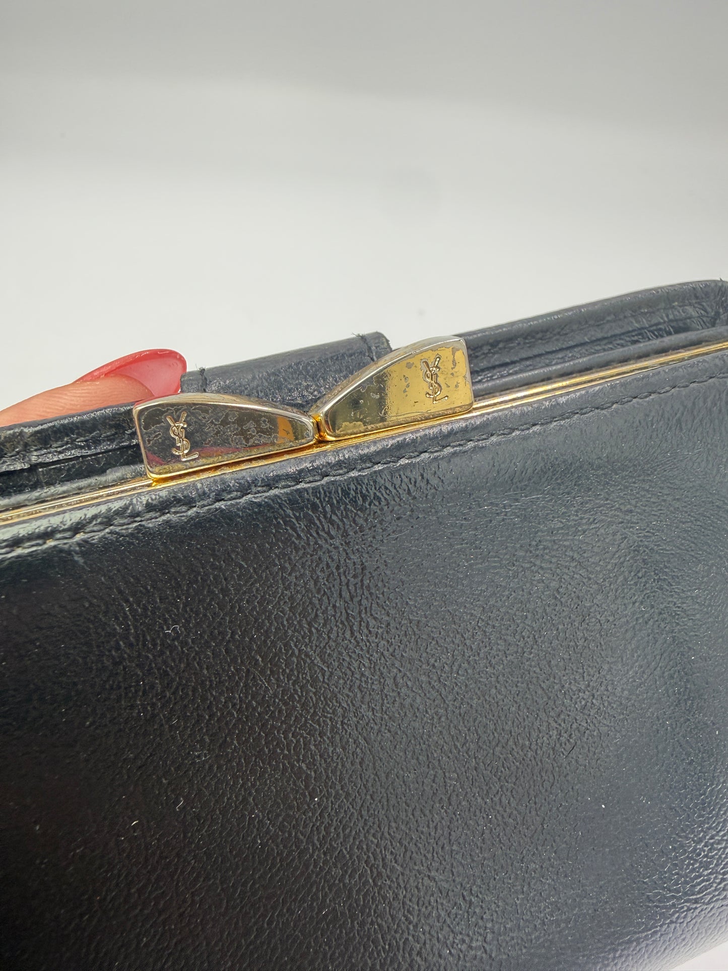 Yves Saint Laurent Black Leather Compact Kisslock Wallet