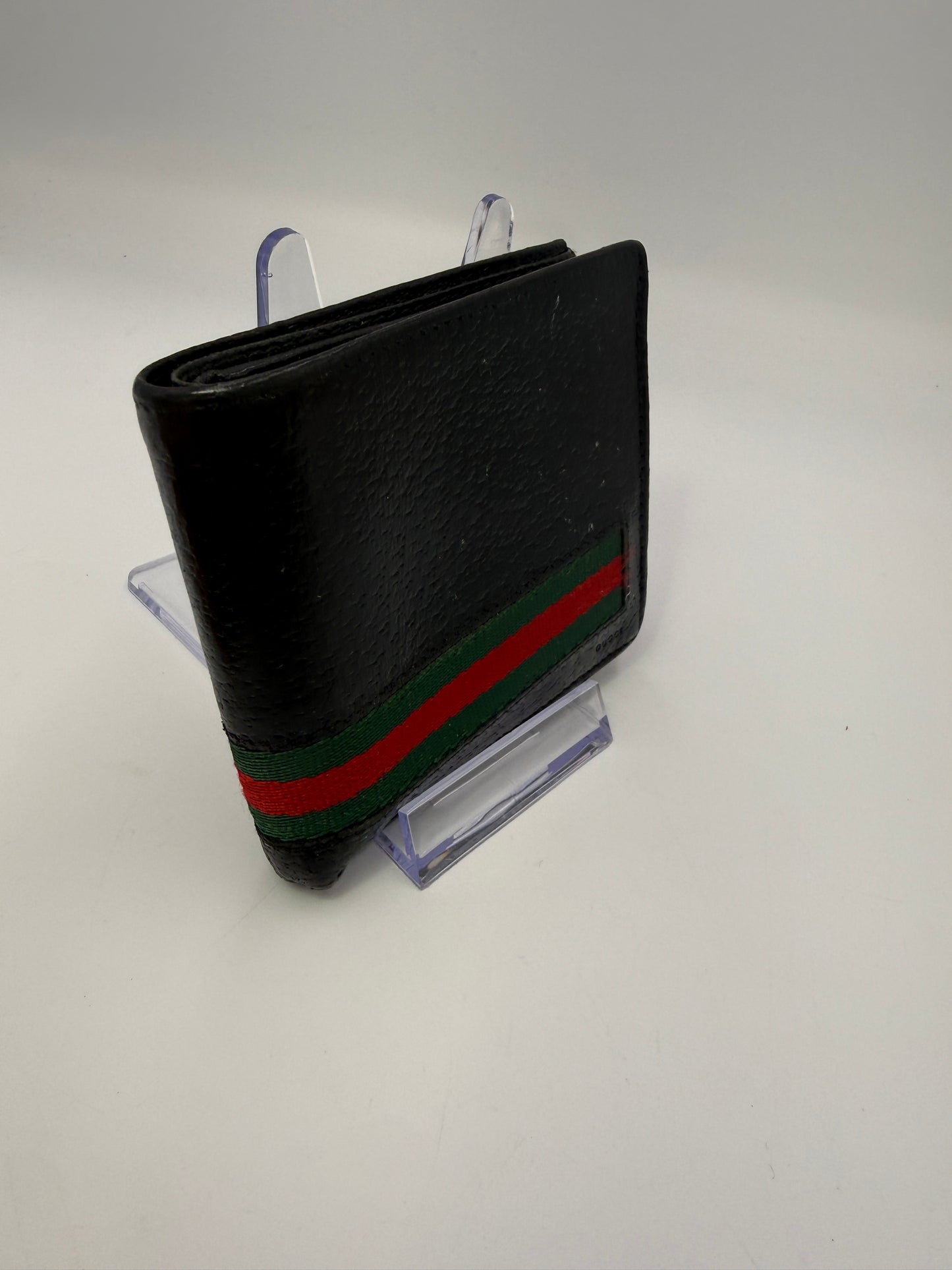 Gucci Black Leather Bifold Wallet with Green and Red Web Stripe
