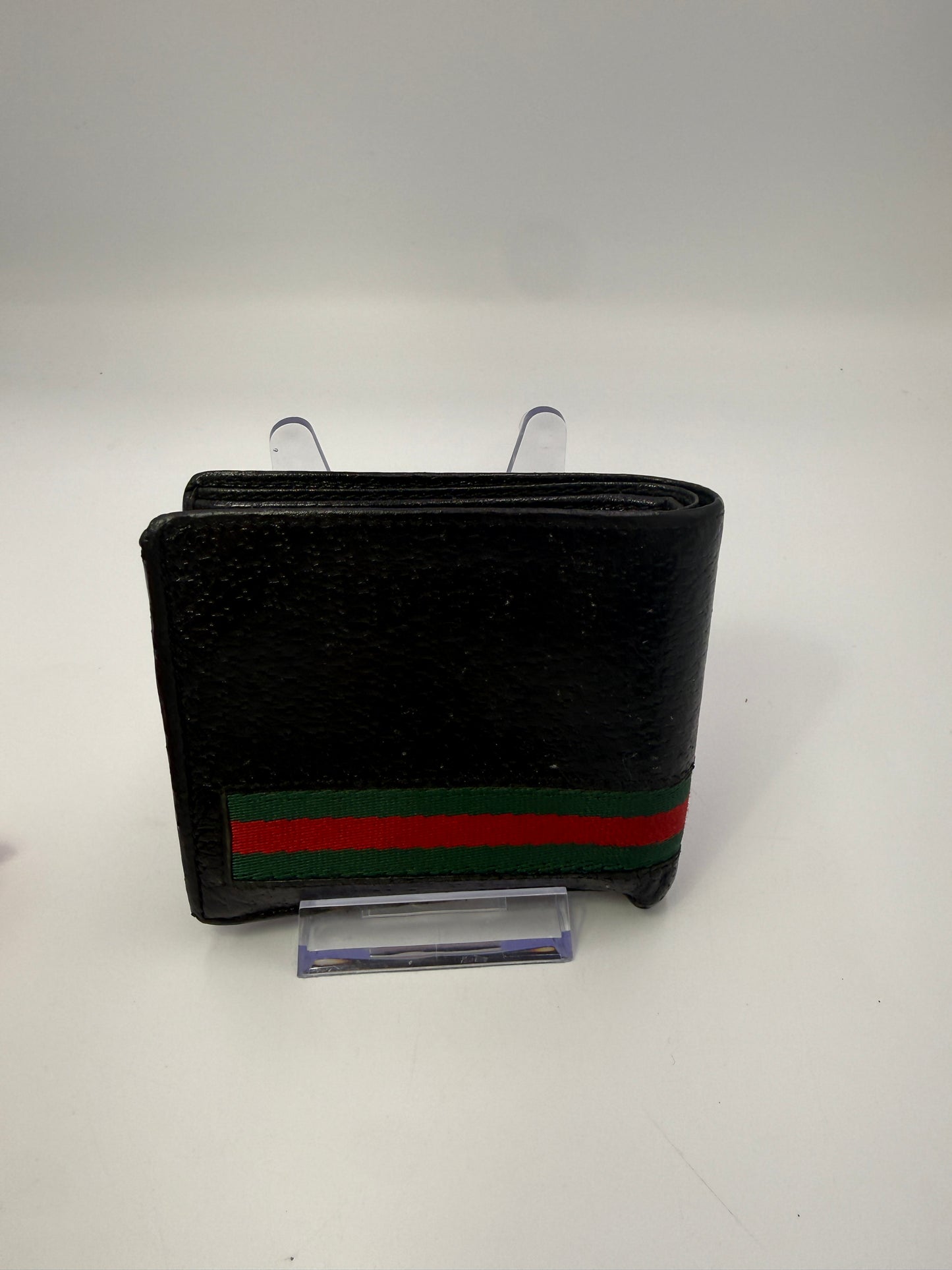 Gucci Black Leather Bifold Wallet with Green and Red Web Stripe