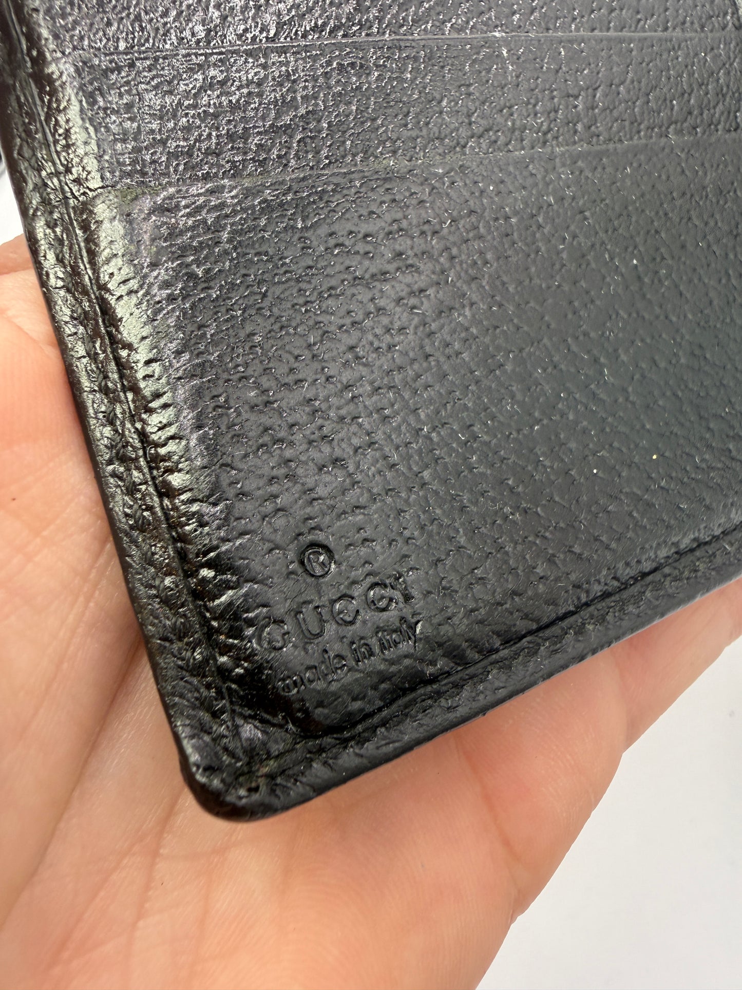 Gucci Black Leather Bifold Wallet with Green and Red Web Stripe