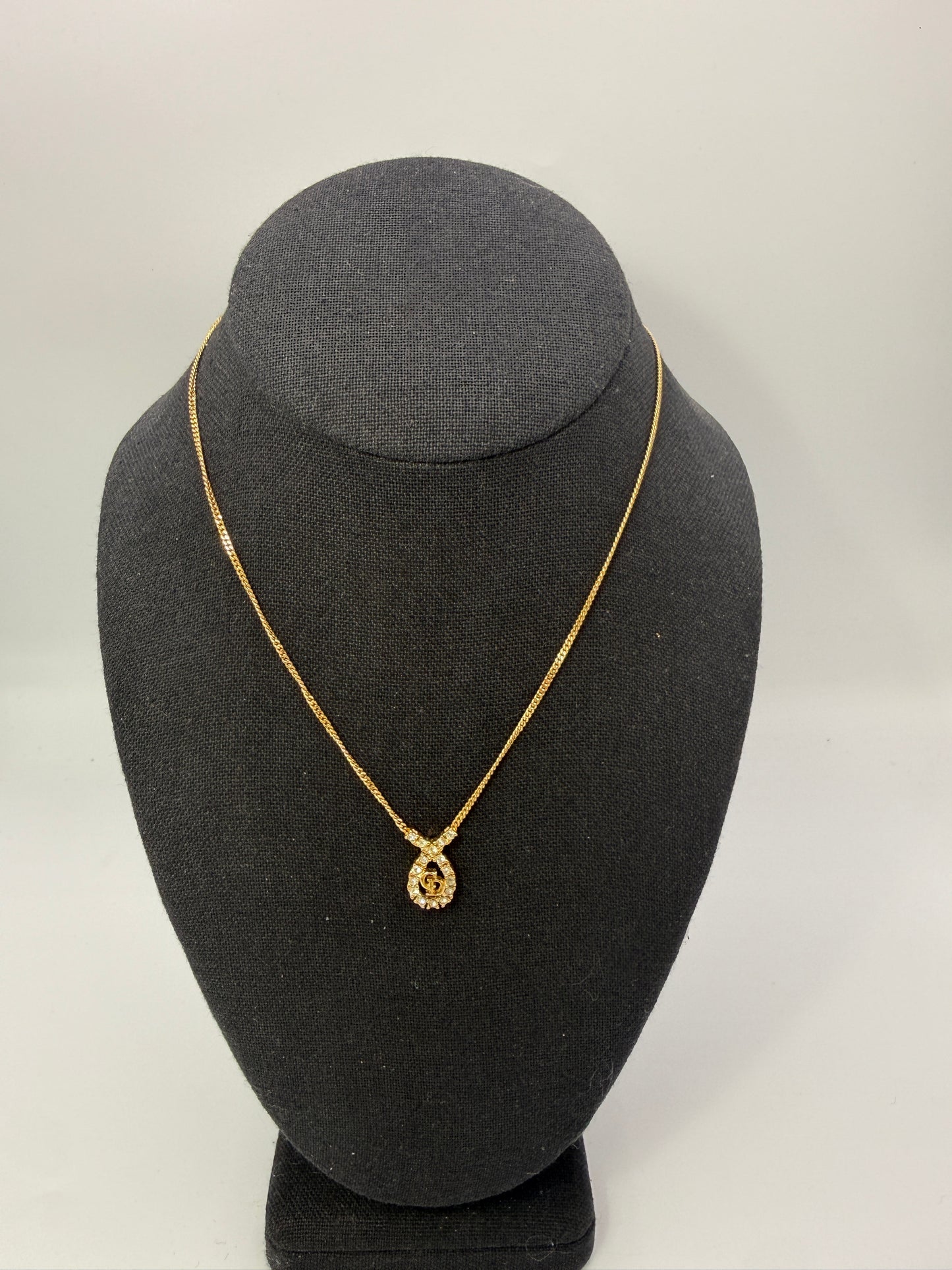 Christian Dior Gold-Plated Crystal Logo Necklace