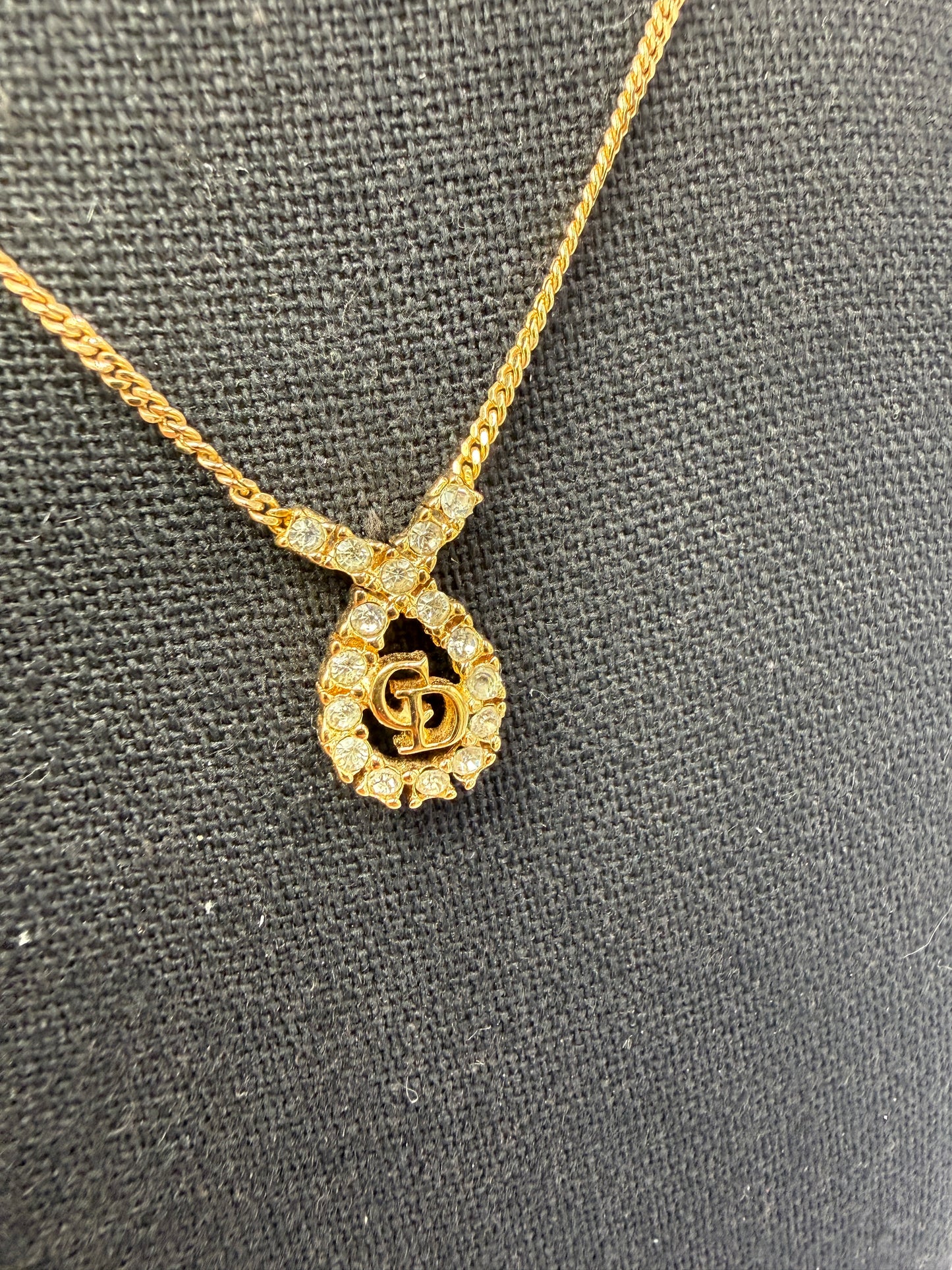 Christian Dior Gold-Plated Crystal Logo Necklace