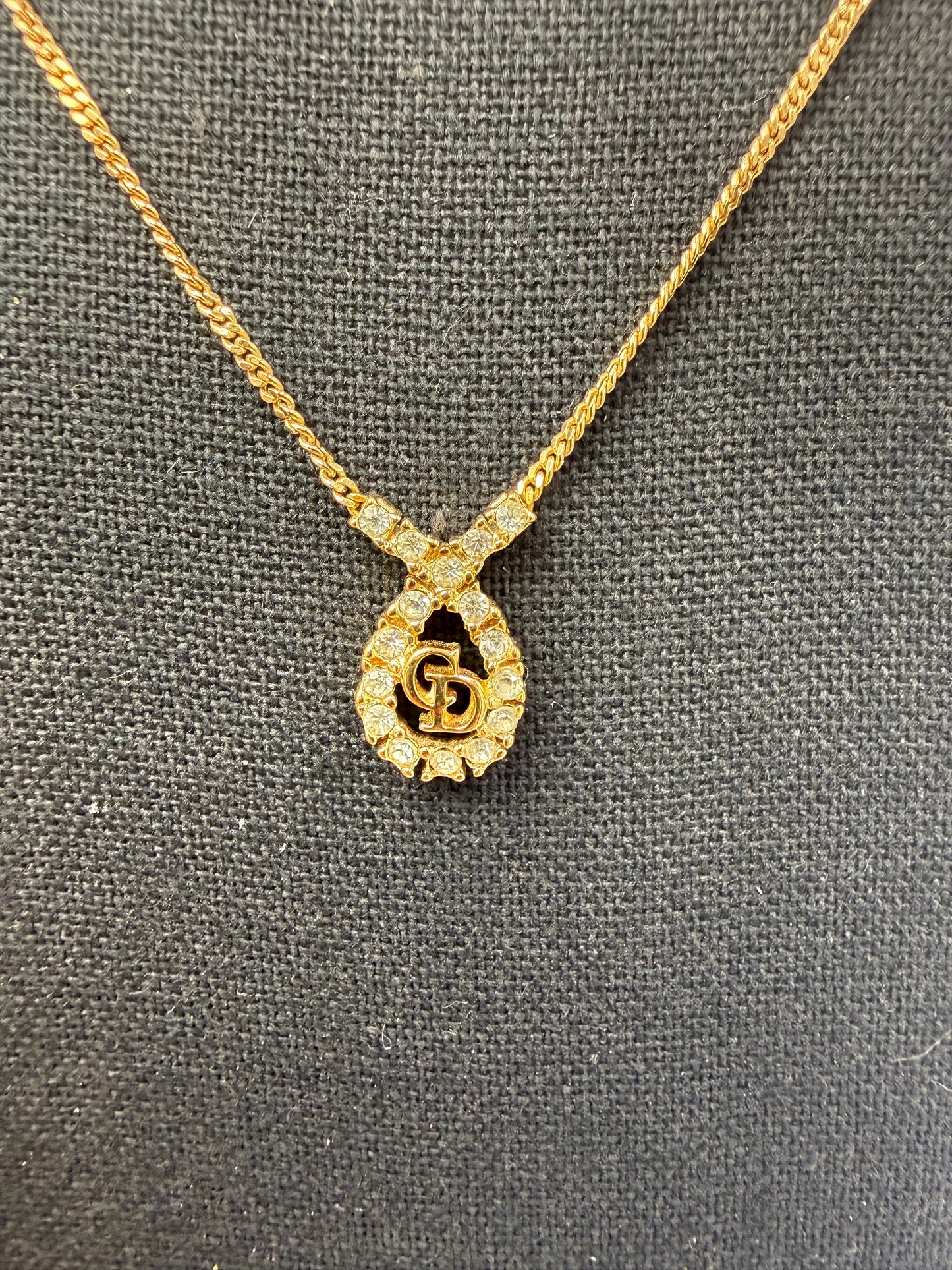 Christian Dior Gold-Plated Crystal Logo Necklace