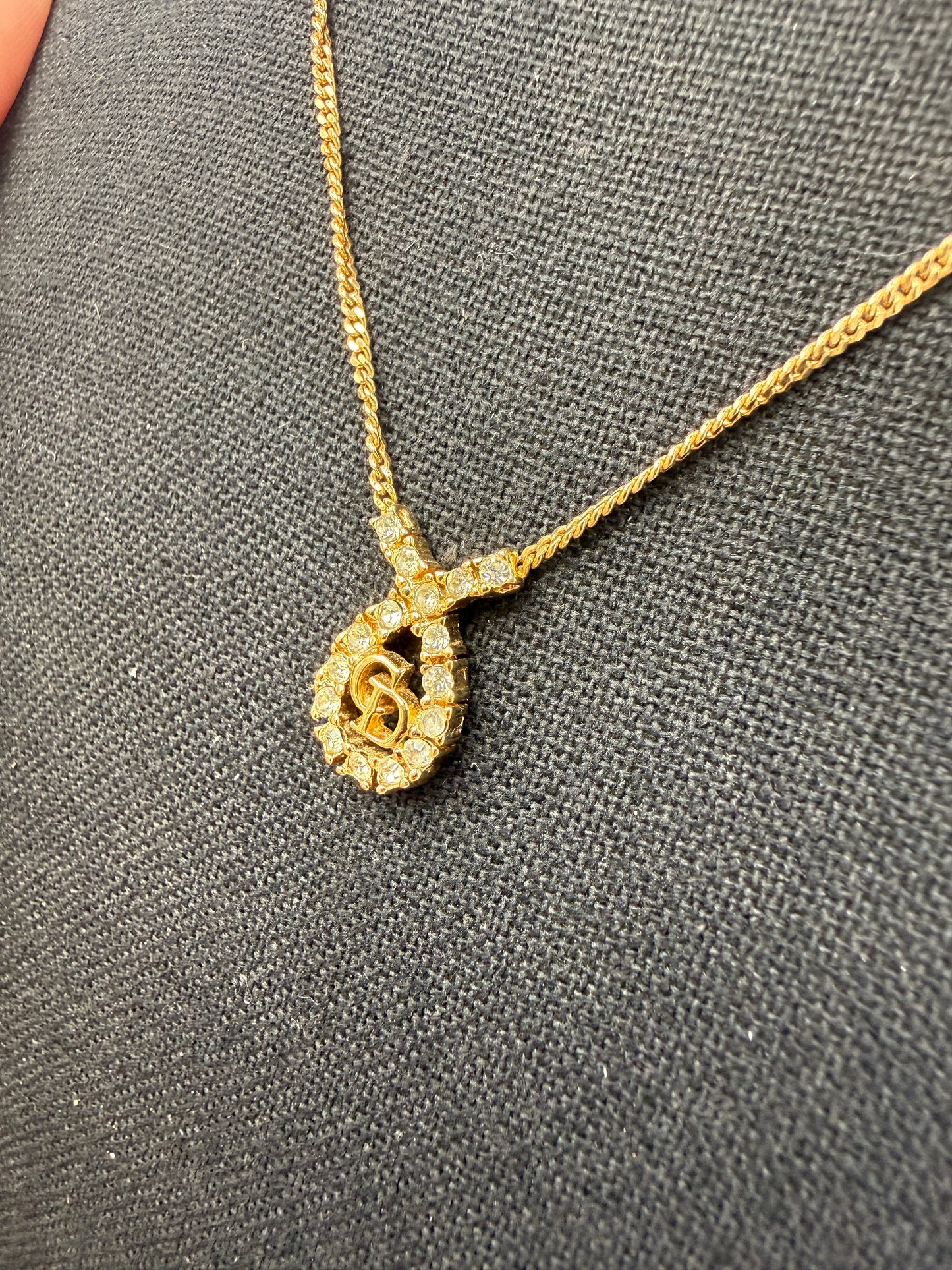 Christian Dior Gold-Plated Crystal Logo Necklace
