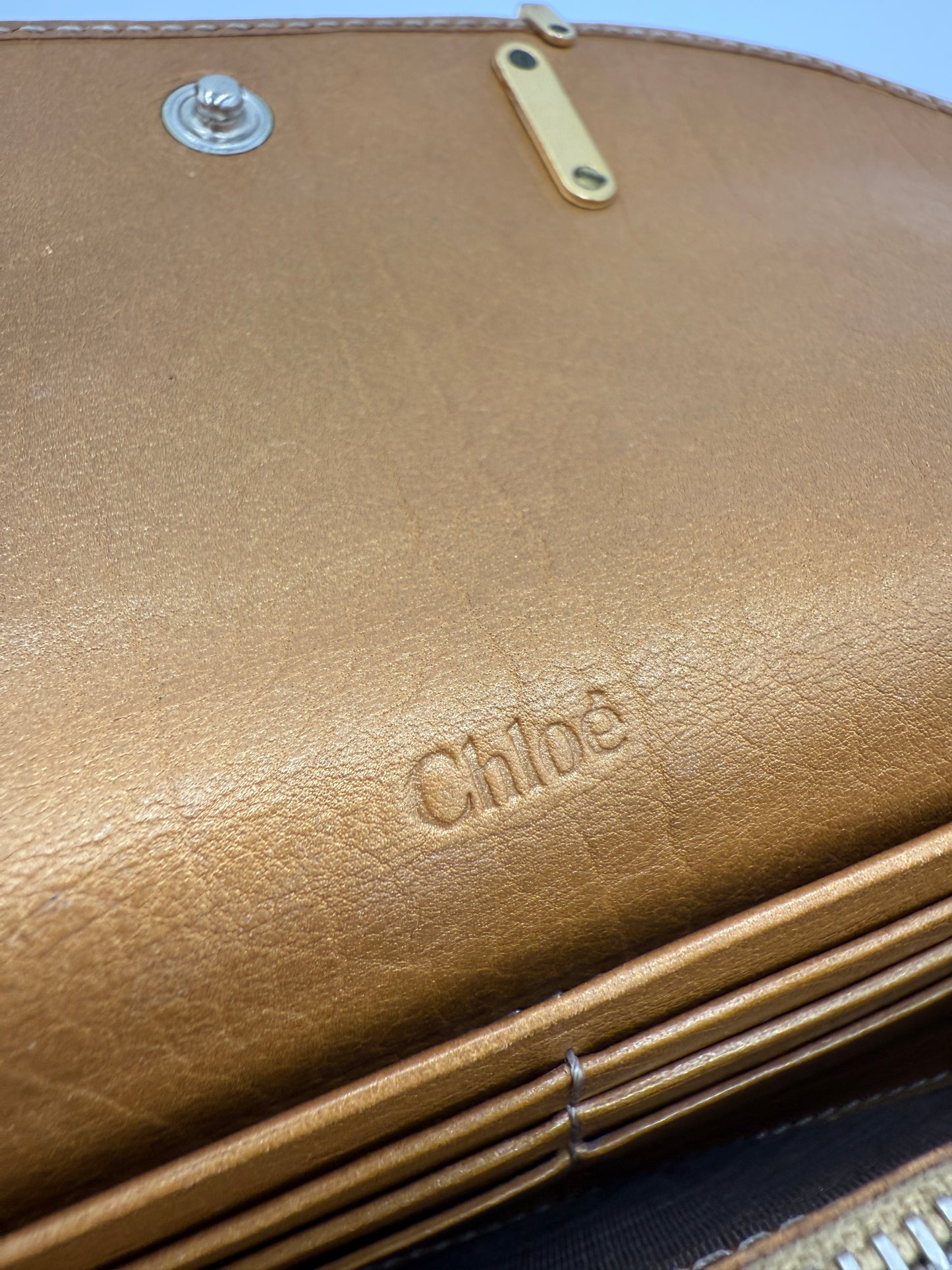 Chloe Camel Tone Leather Rhinestone Long Flap Wallet