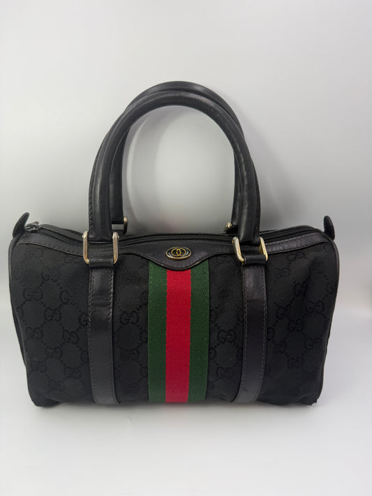 Gucci Black Guccissima Canvas Sherry Boston Bag 28 cm