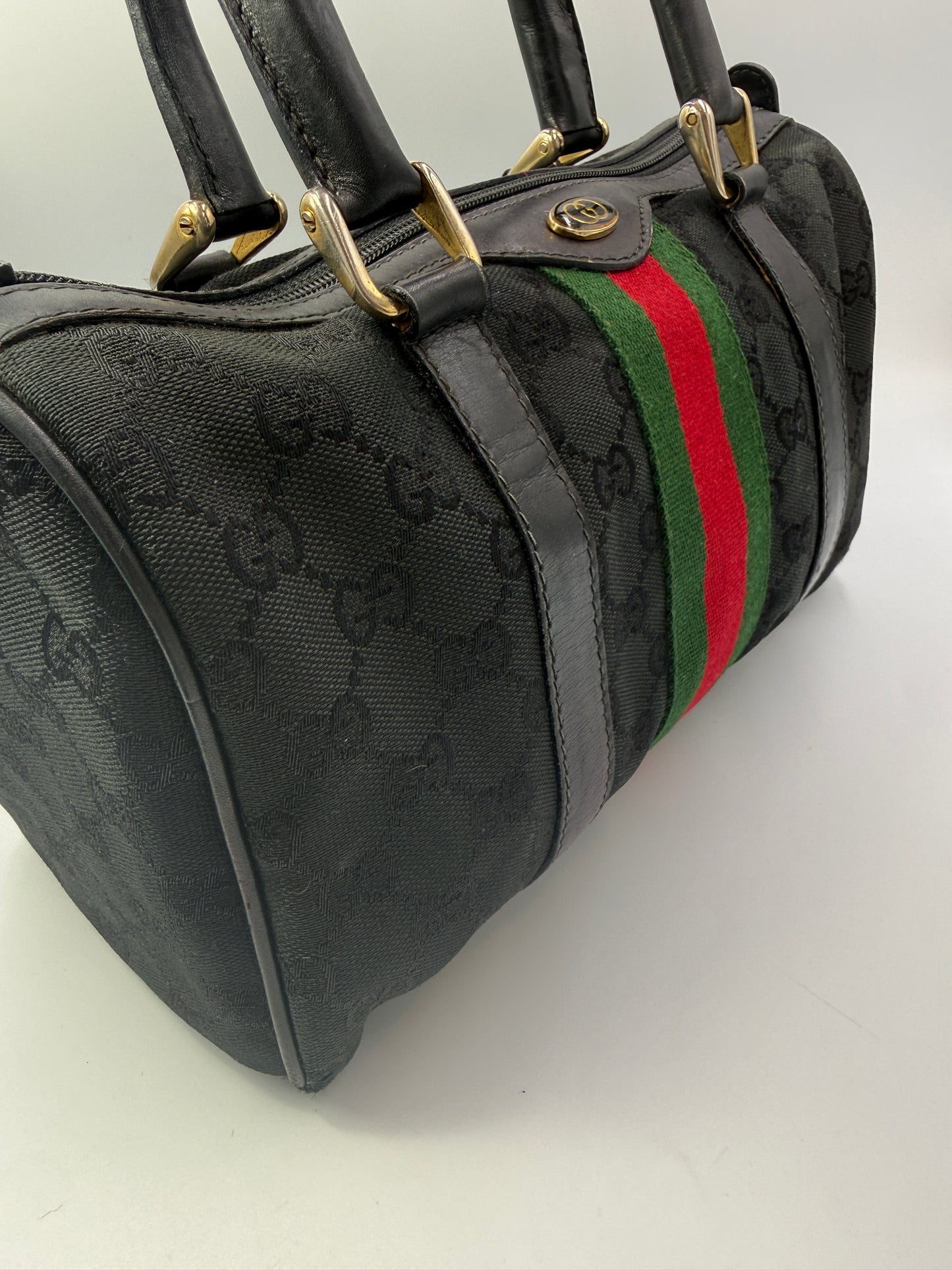 Gucci Black Guccissima Canvas Sherry Boston Bag 28 cm