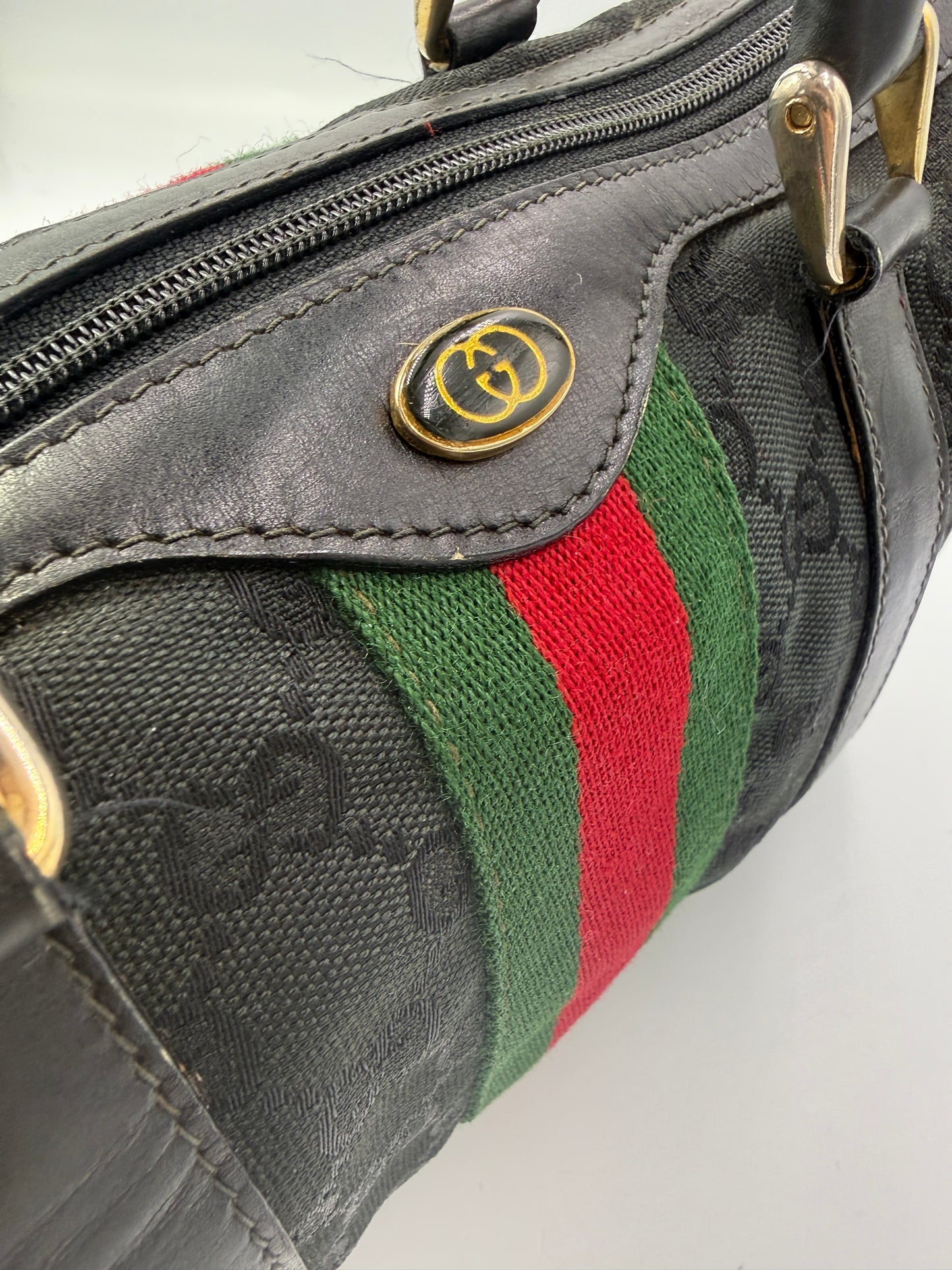 Gucci Black Guccissima Canvas Sherry Boston Bag 28 cm