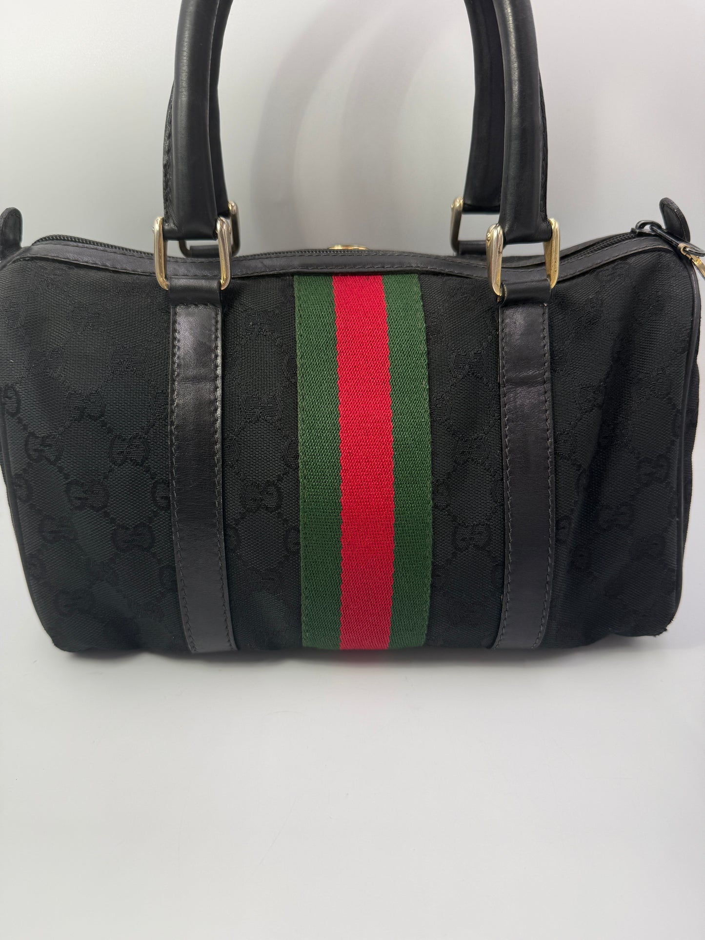 Gucci Black Guccissima Canvas Sherry Boston Bag 28 cm