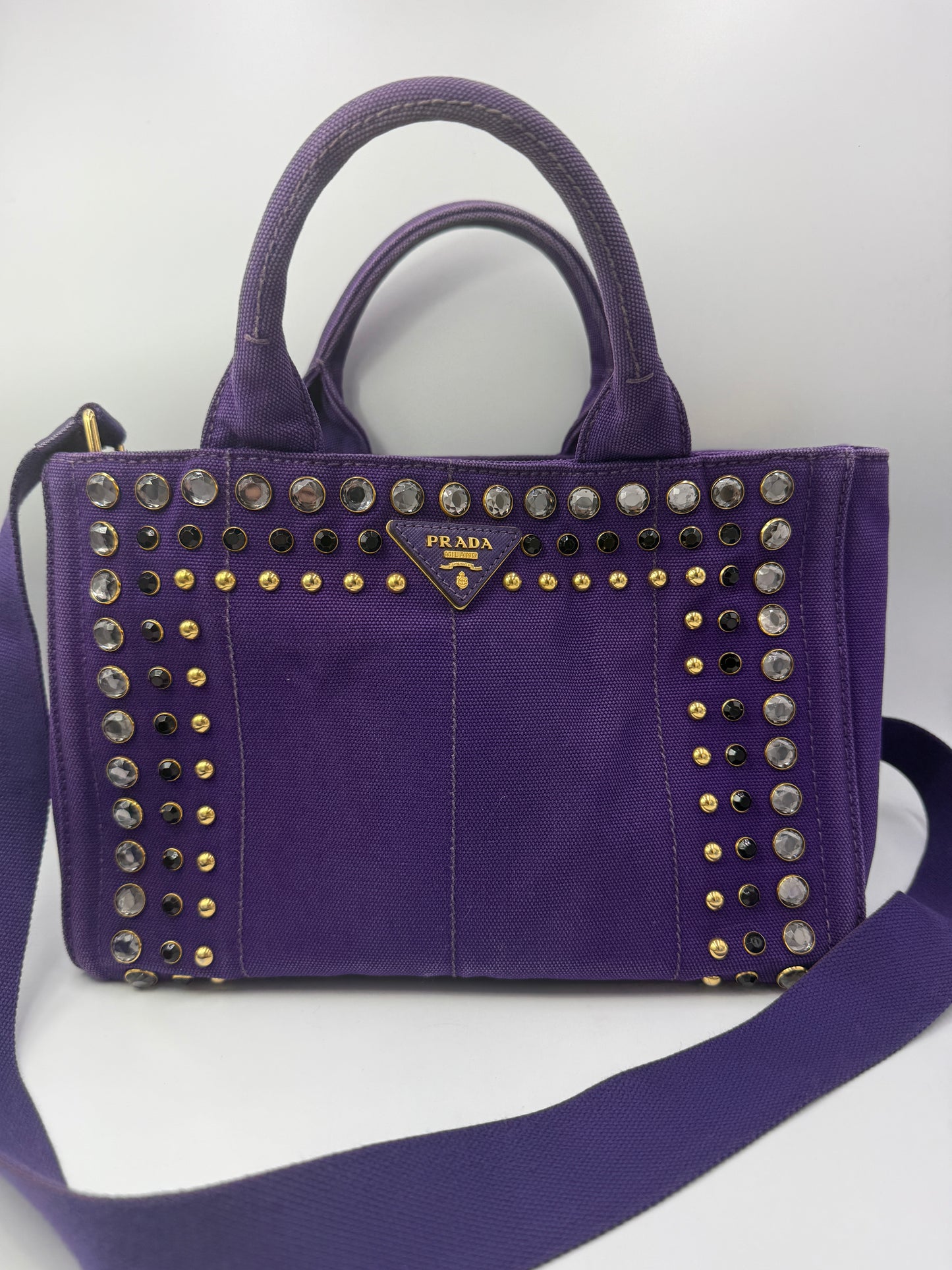 Prada Purple Canvas Jeweled Canapa Medium Tote