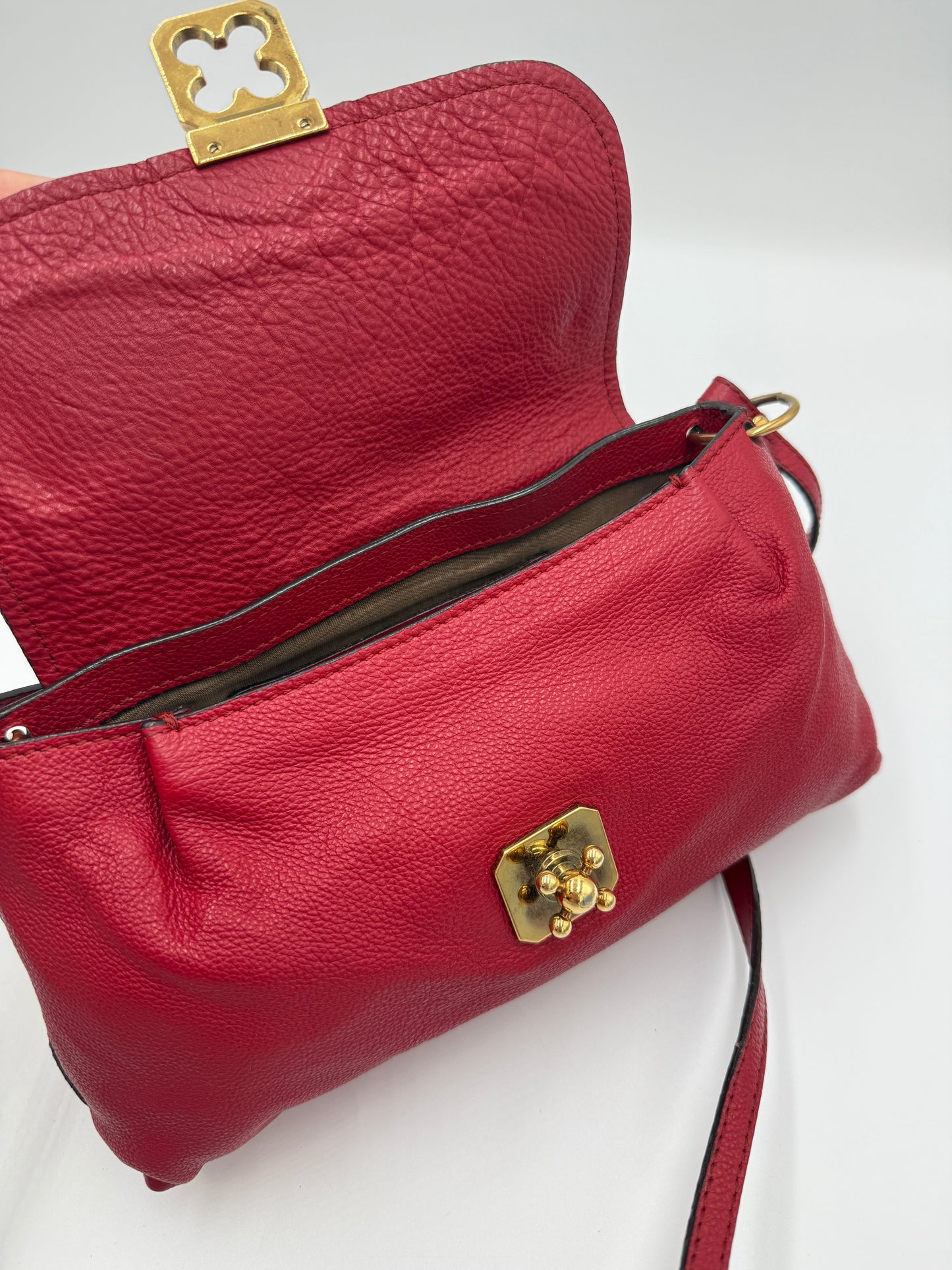 Chloe Red Leather Elsie 2 Way Crossbody Bag