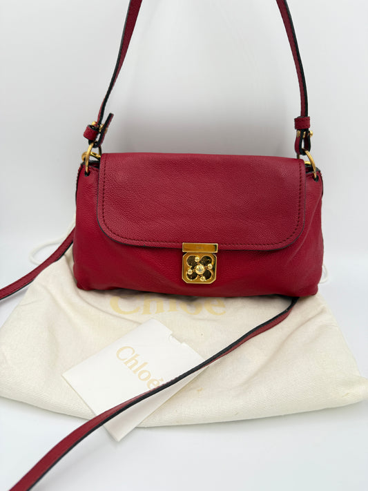 Chloe Red Leather Elsie 2 Way Crossbody Bag