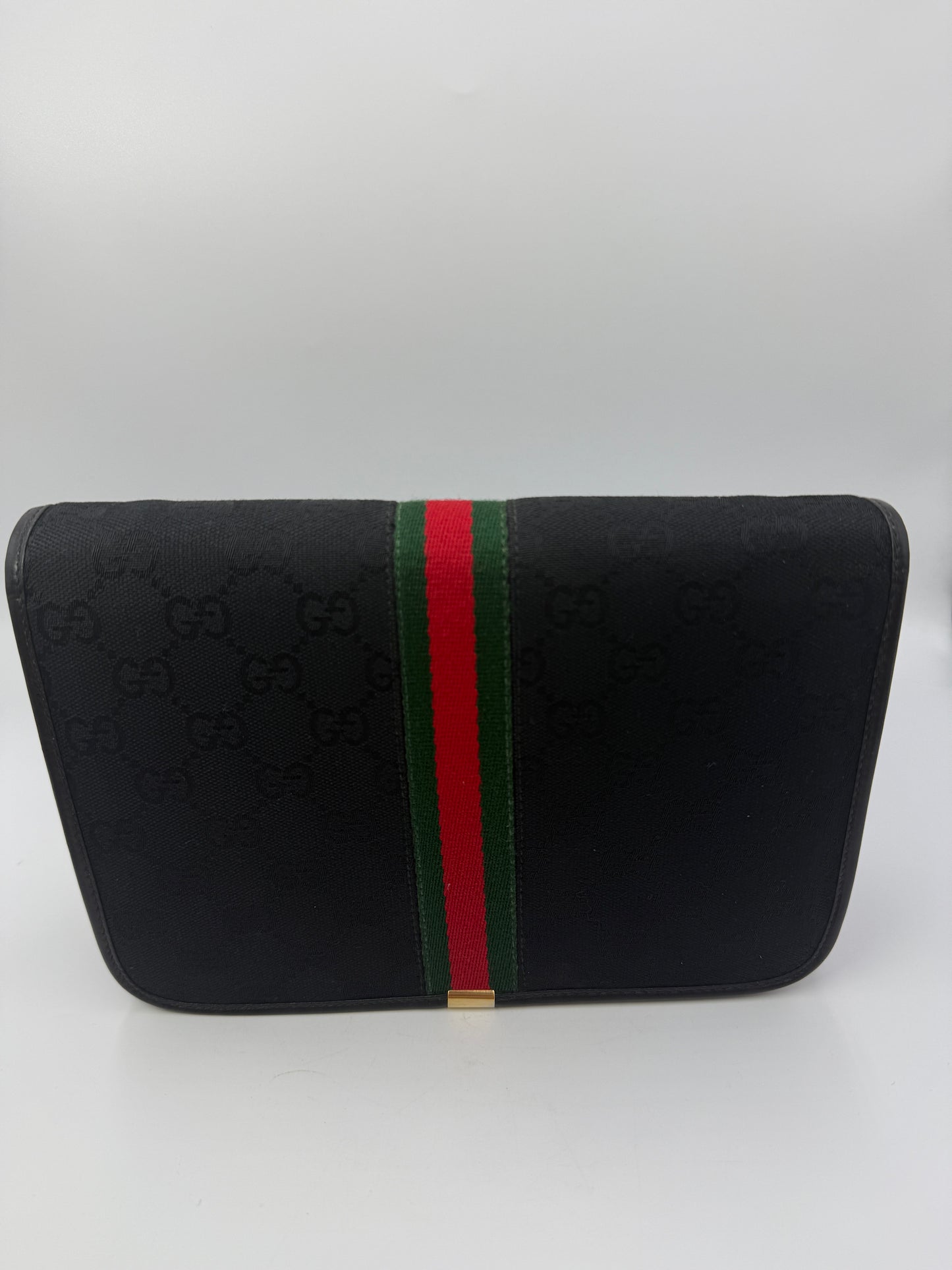 Gucci Black Guccissima Canvas Sherry Web Clutch Crossbody Bag