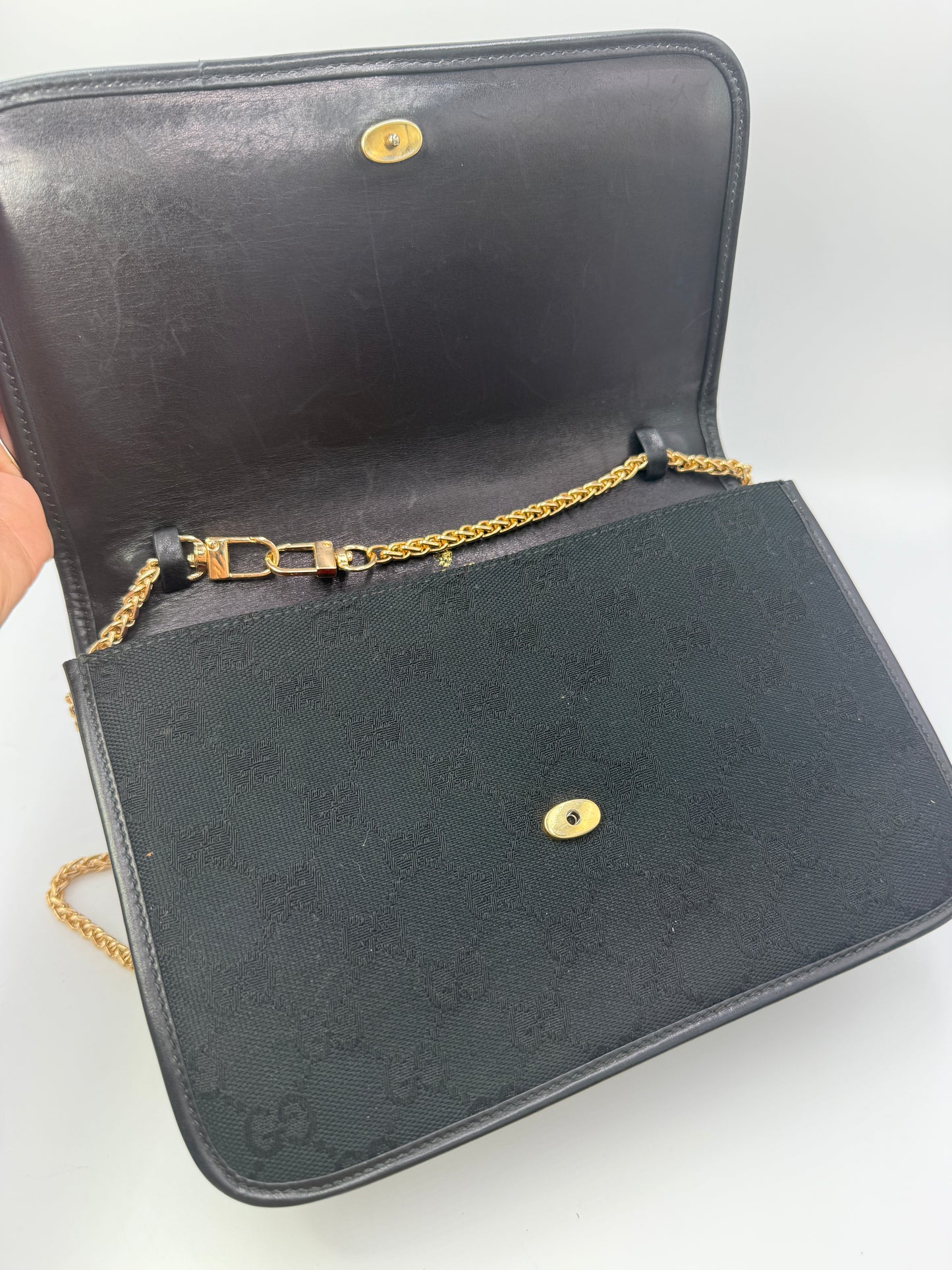 Gucci Black Guccissima Canvas Sherry Web Clutch Crossbody Bag