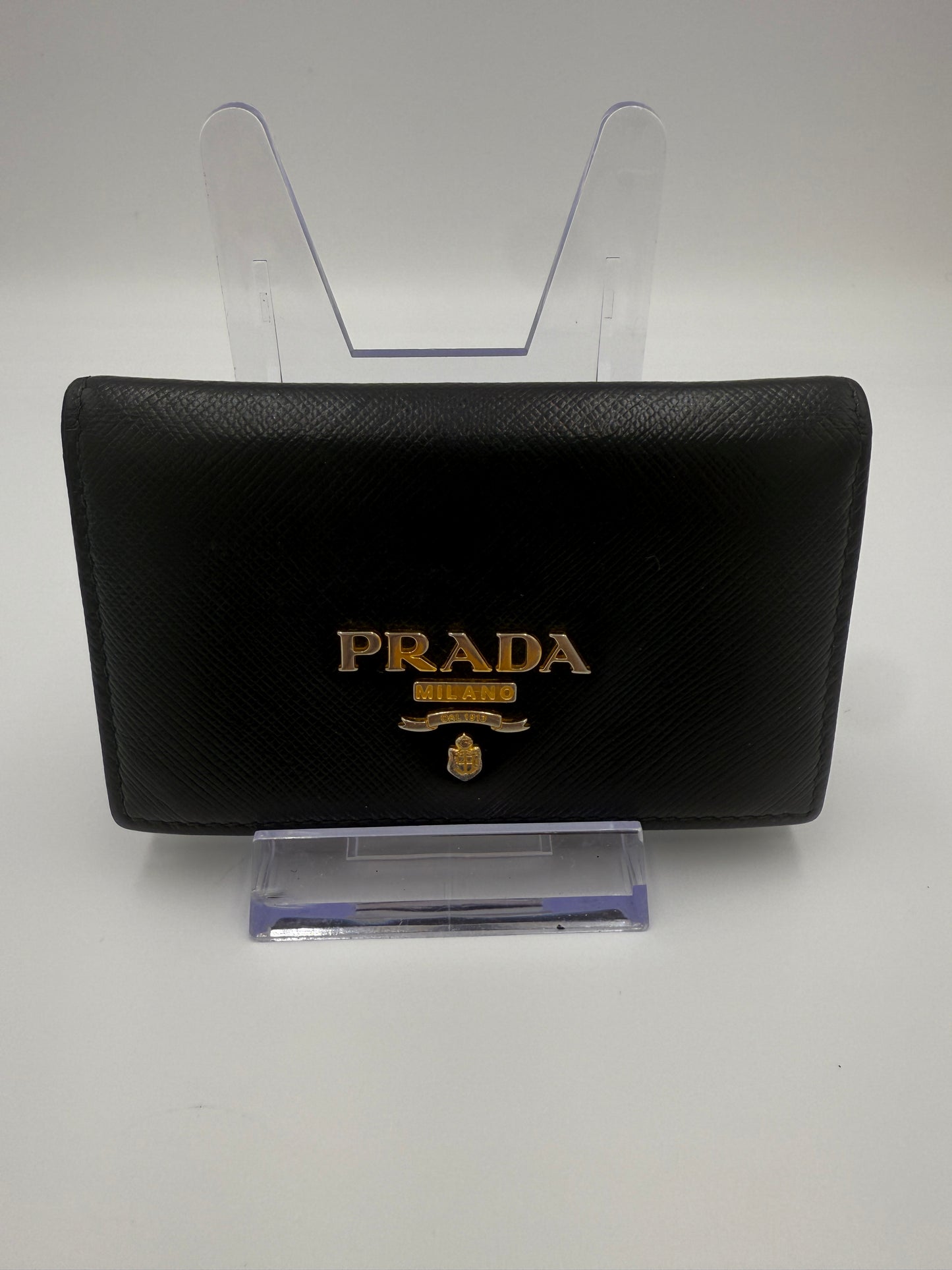 Prada Black Saffiano Leather Compact Card Holder