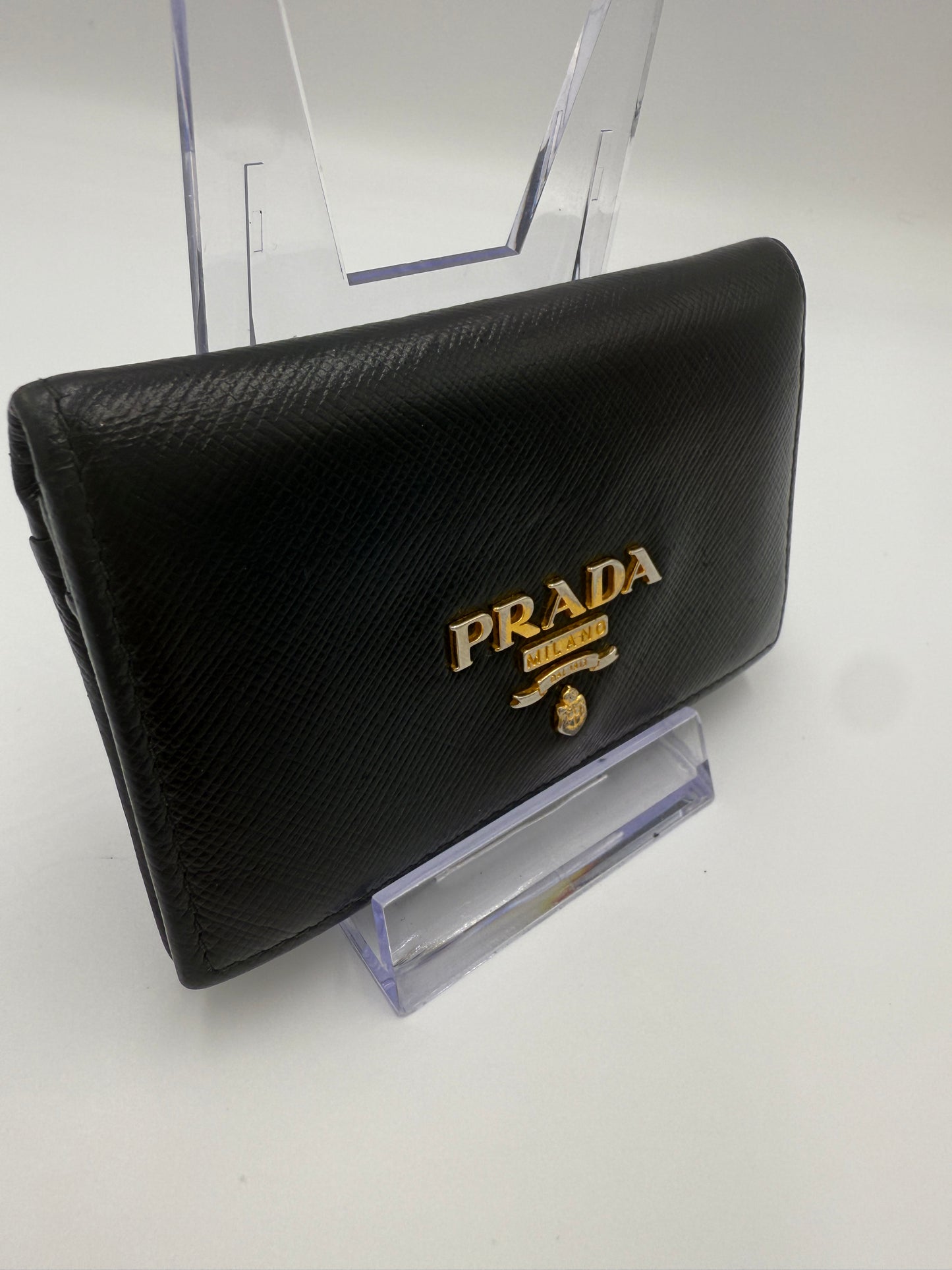 Prada Black Saffiano Leather Compact Card Holder