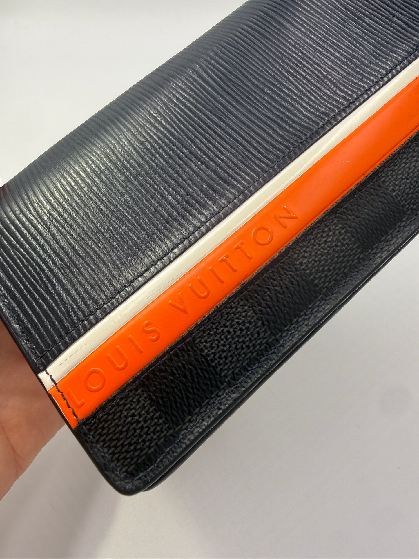 Louis Vuitton Damier Graphite Blue Epi Leather Stripe Brazza Wallet TA4280